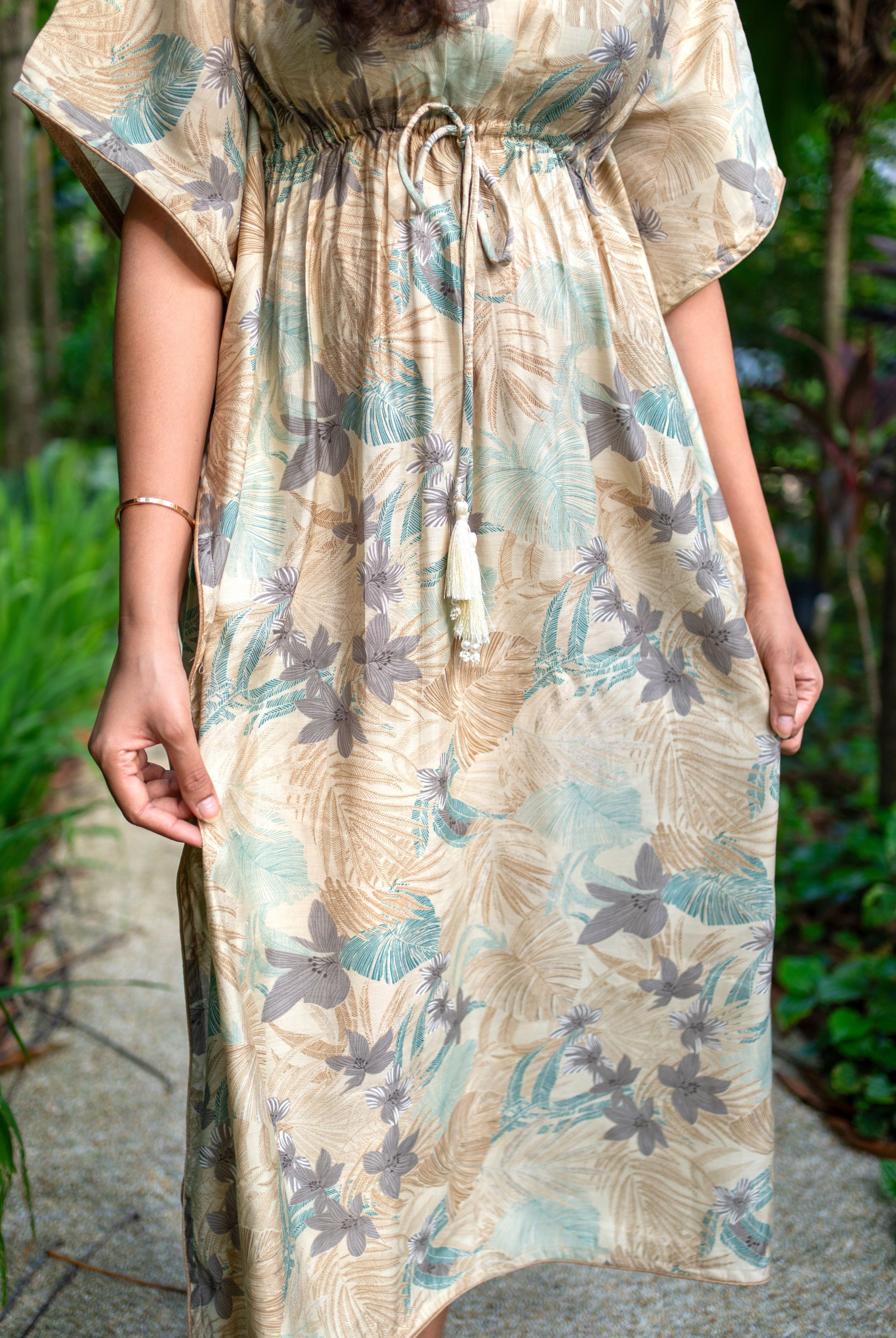 Arya Blue Gold Women's Long Kaftan Dress, Festive Season, Hari Raya, Weekend Party, Deepavali, Rakhi