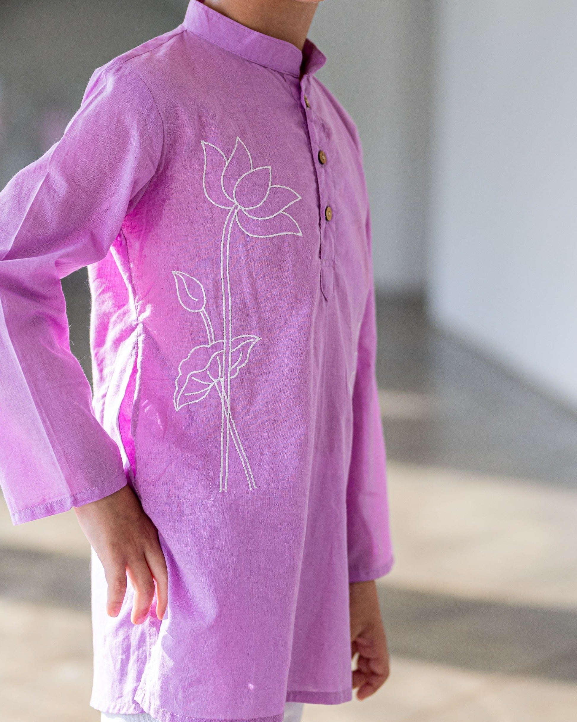 Nimbu singapore Embroidered Lotus Purple Kurta Pajama Set