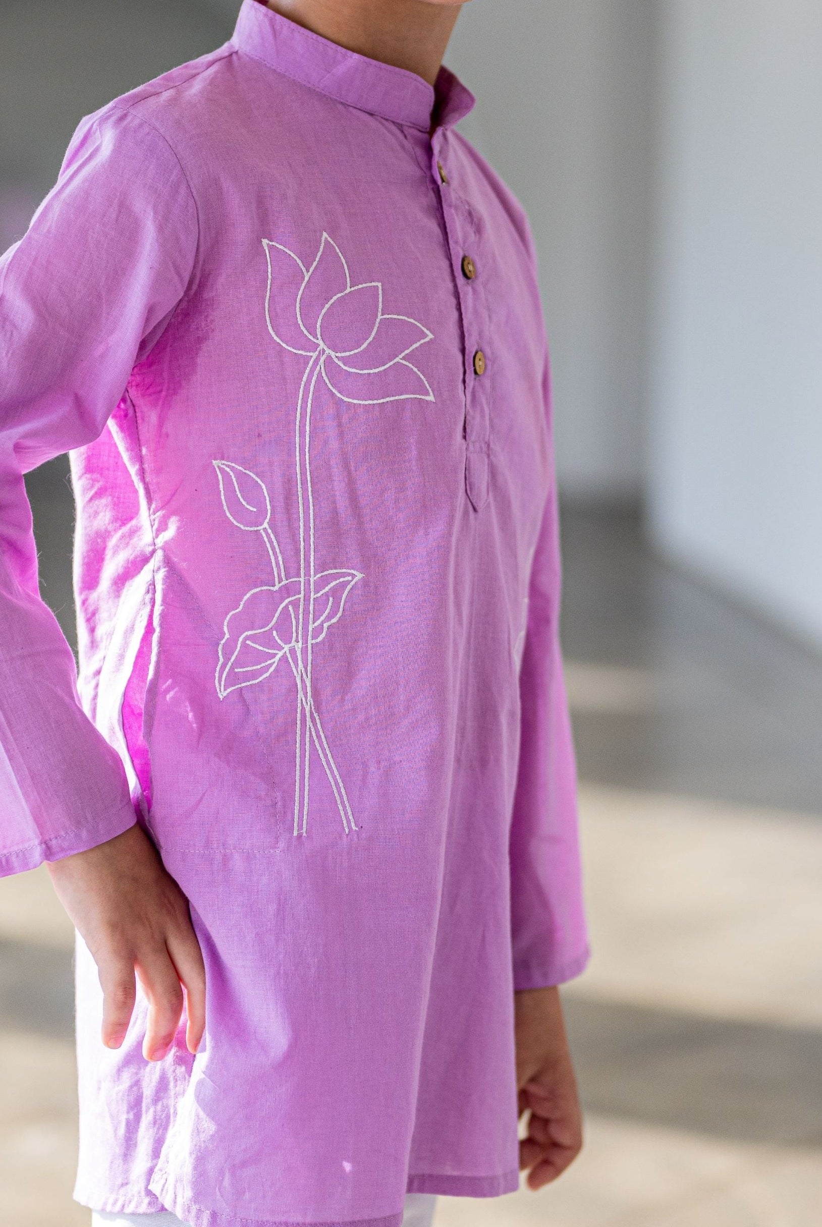 Nimbu singapore Embroidered Lotus Purple Kurta Pajama Set