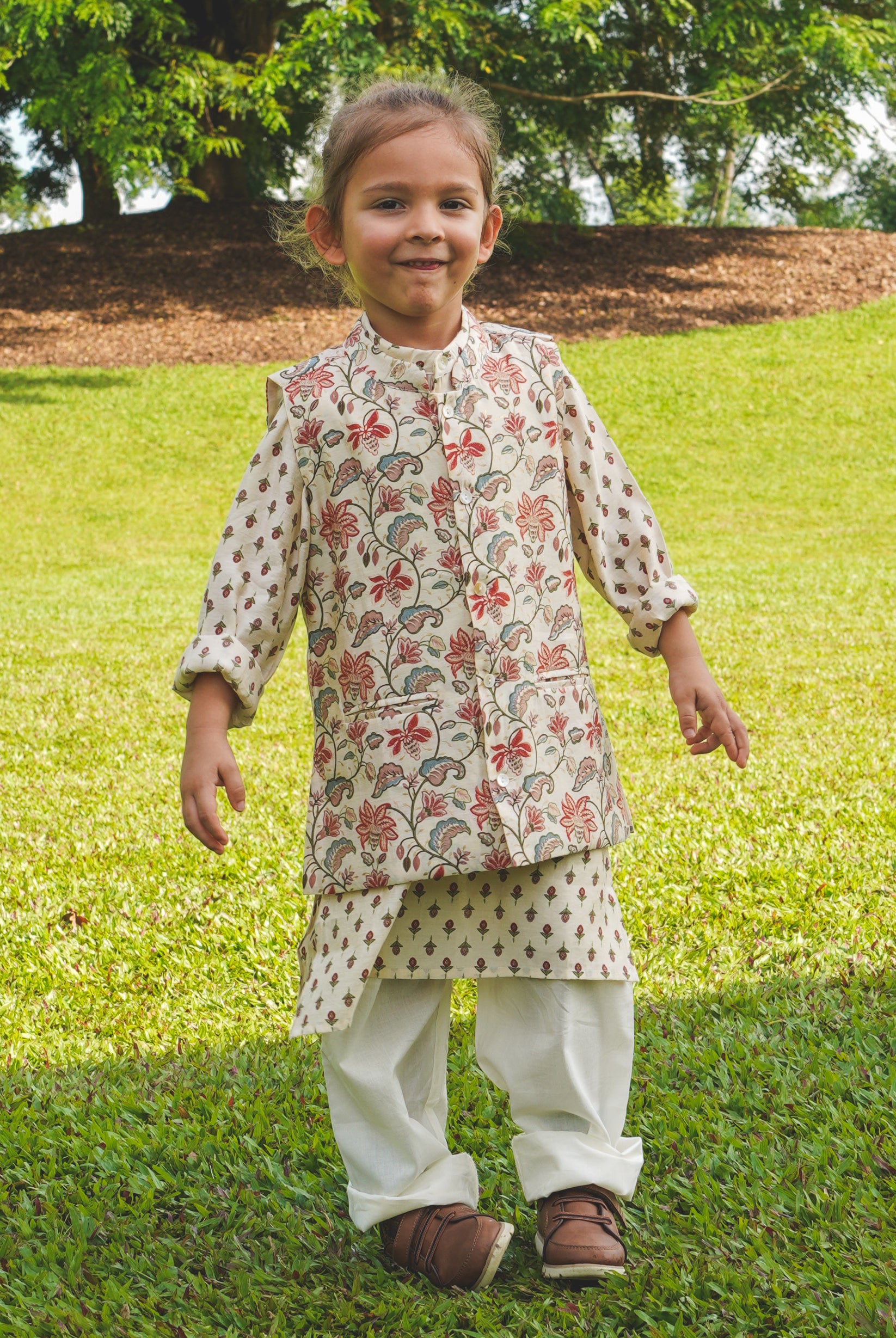 Nia Boys Kurta Pajama Jacket set in Muslin Cotton