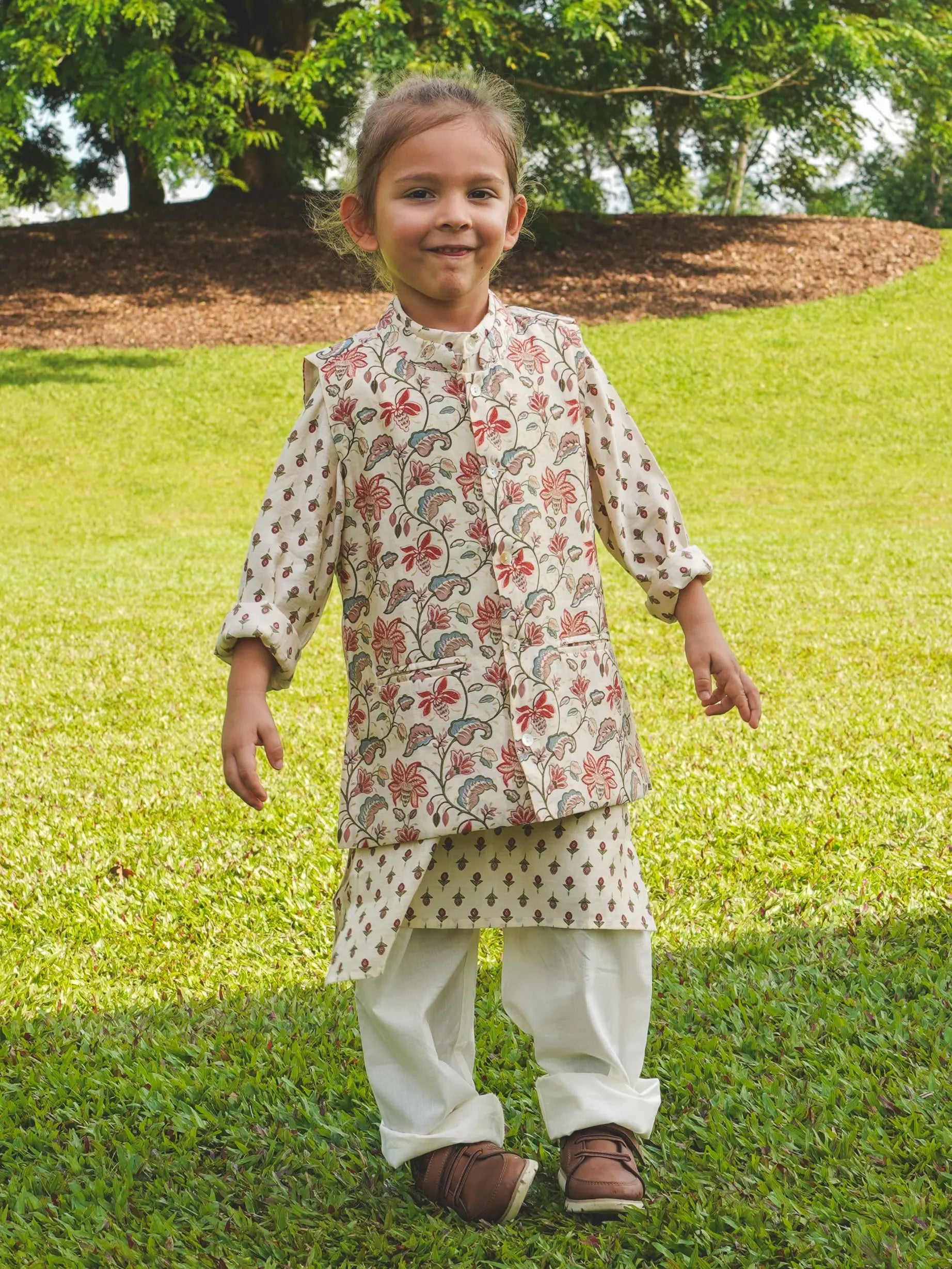 Nia Boys Kurta Pajama Jacket set in Muslin Cotton