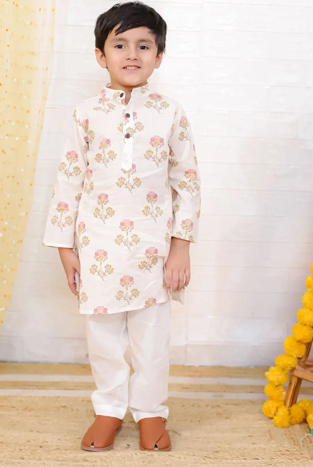 Pink Bloom Cotton Boys Kurta Pajama