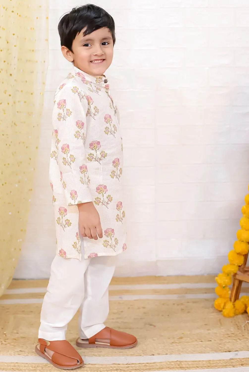 Pink Bloom Cotton Boys Kurta Pajama