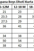 Mehul Cotton Dhoti Kurta in Foil Print in Teal & Gold size chart