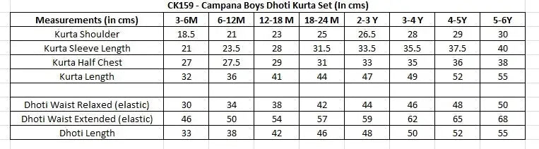 Mehul Cotton Dhoti Kurta in Foil Print in Teal & Gold size chart