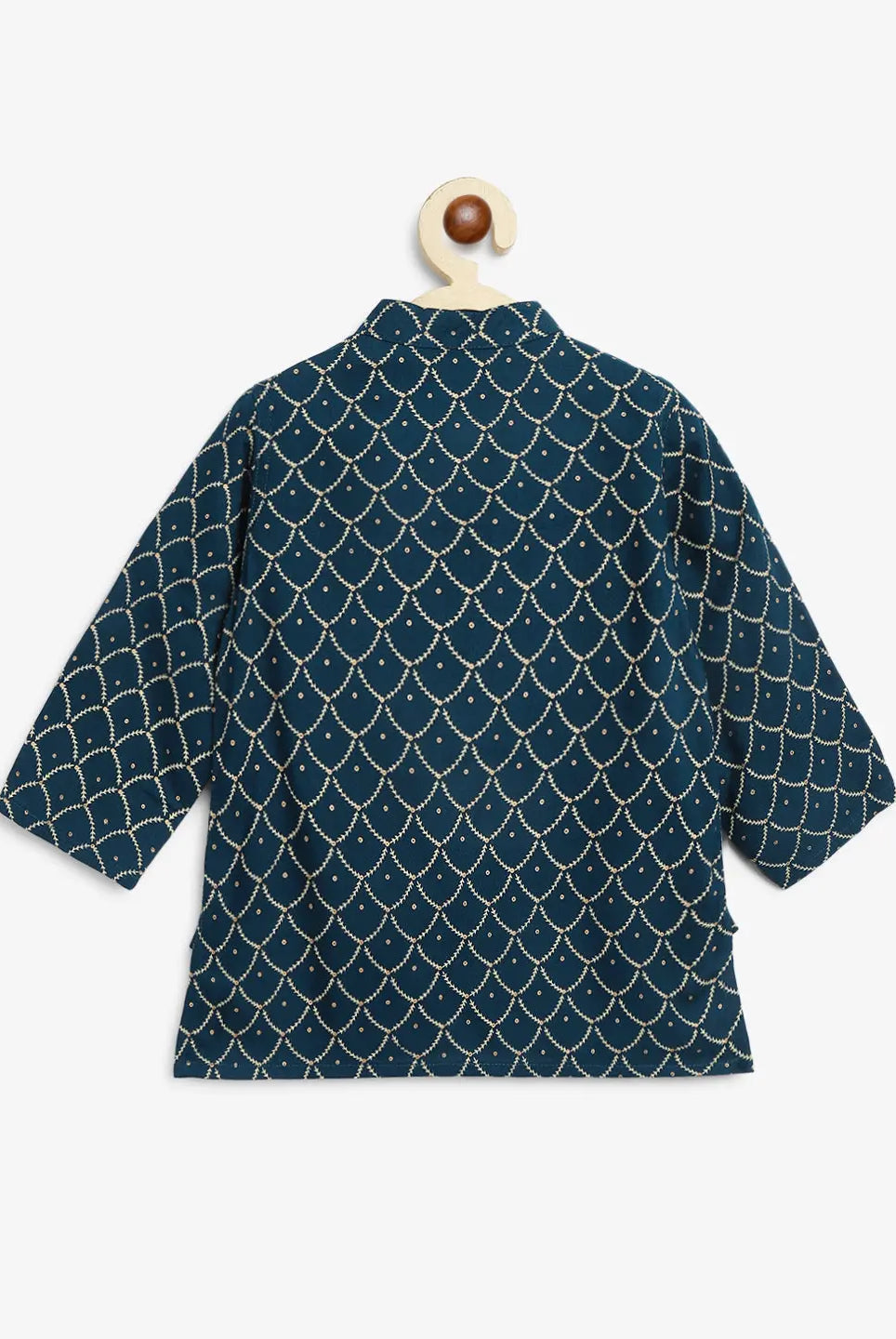 Mehul Cotton Dhoti Kurta in Foil Print in Teal & Gold