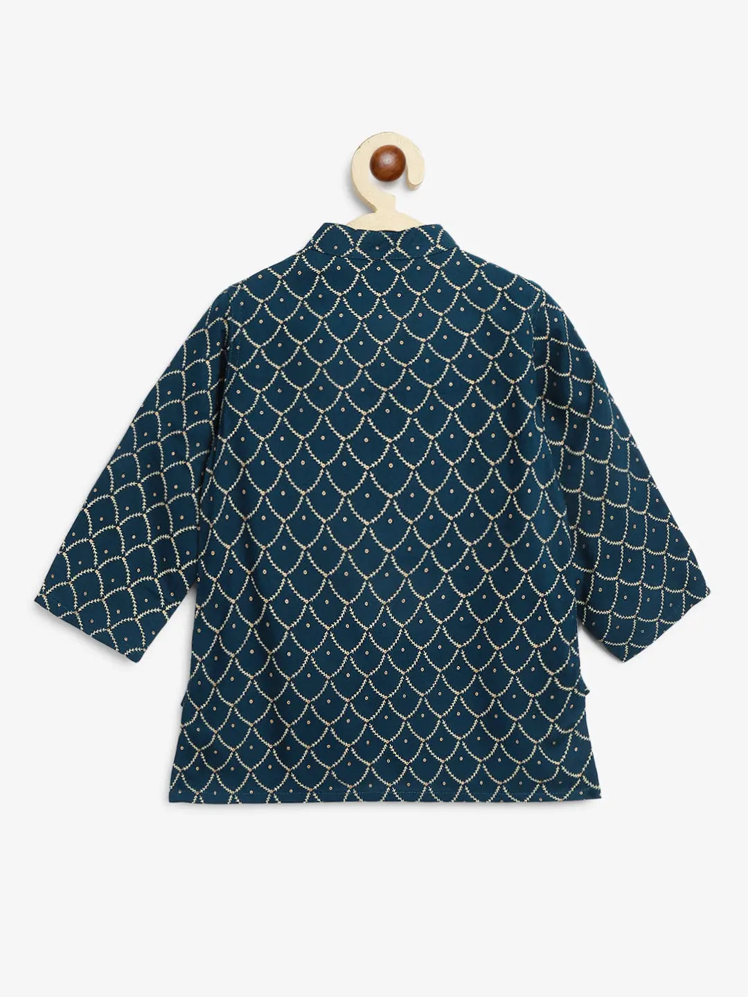 Mehul Cotton Dhoti Kurta in Foil Print in Teal & Gold