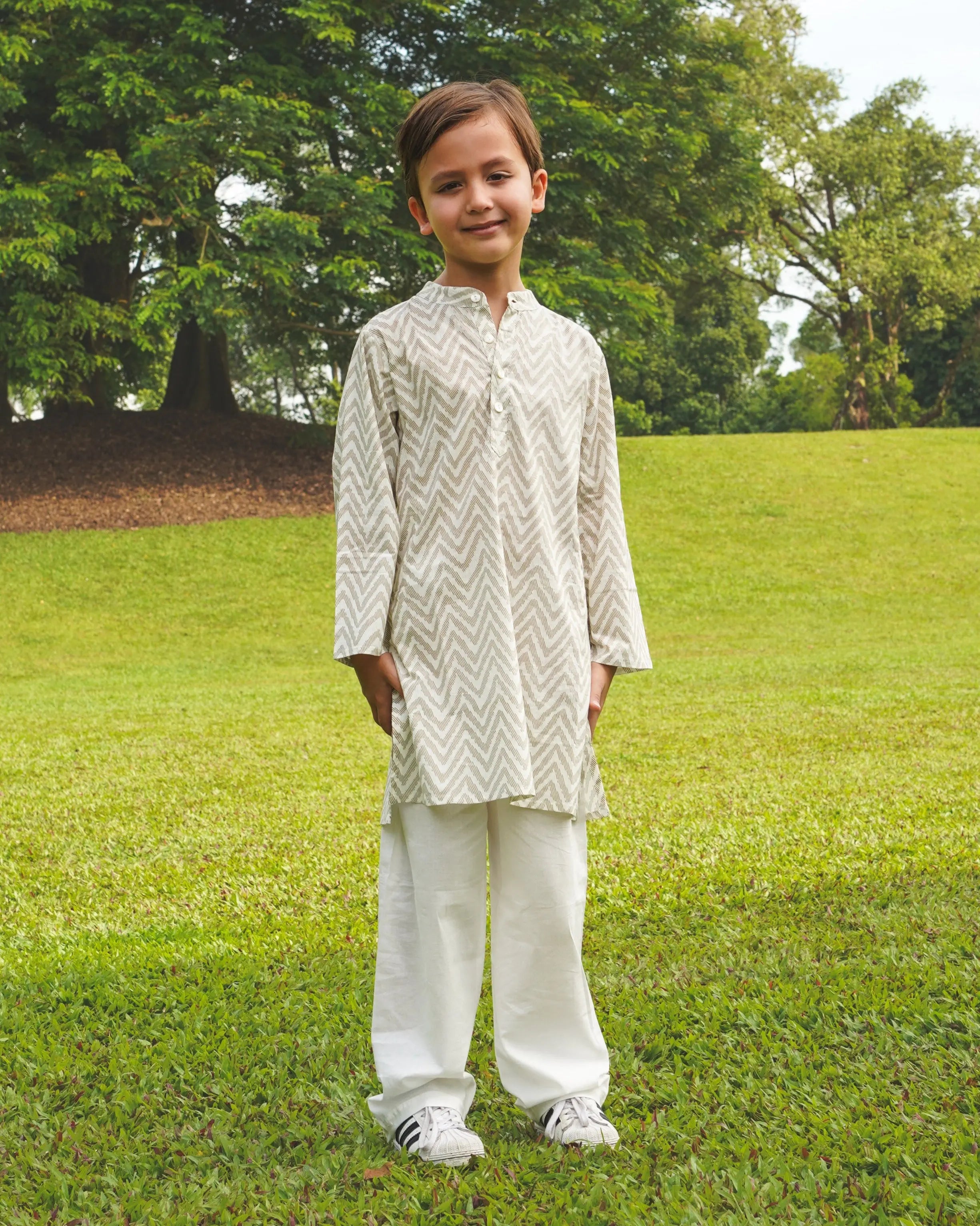 Zoya Boys White & Gold Kurta Pajama in Cotton