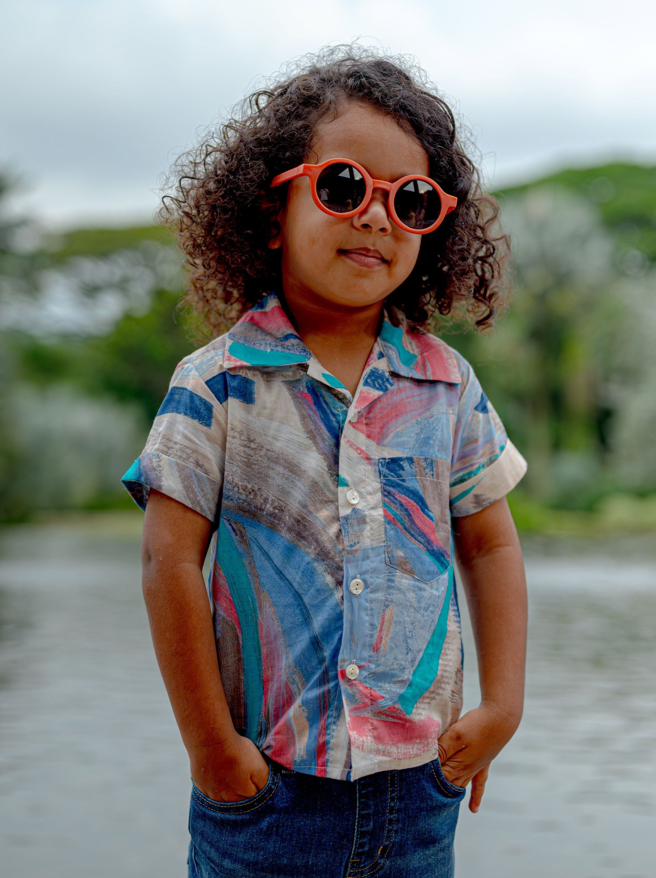 Maldives Kids Unisex Cotton Shirt with Mandarin Collar Photo - Nimbu Kids