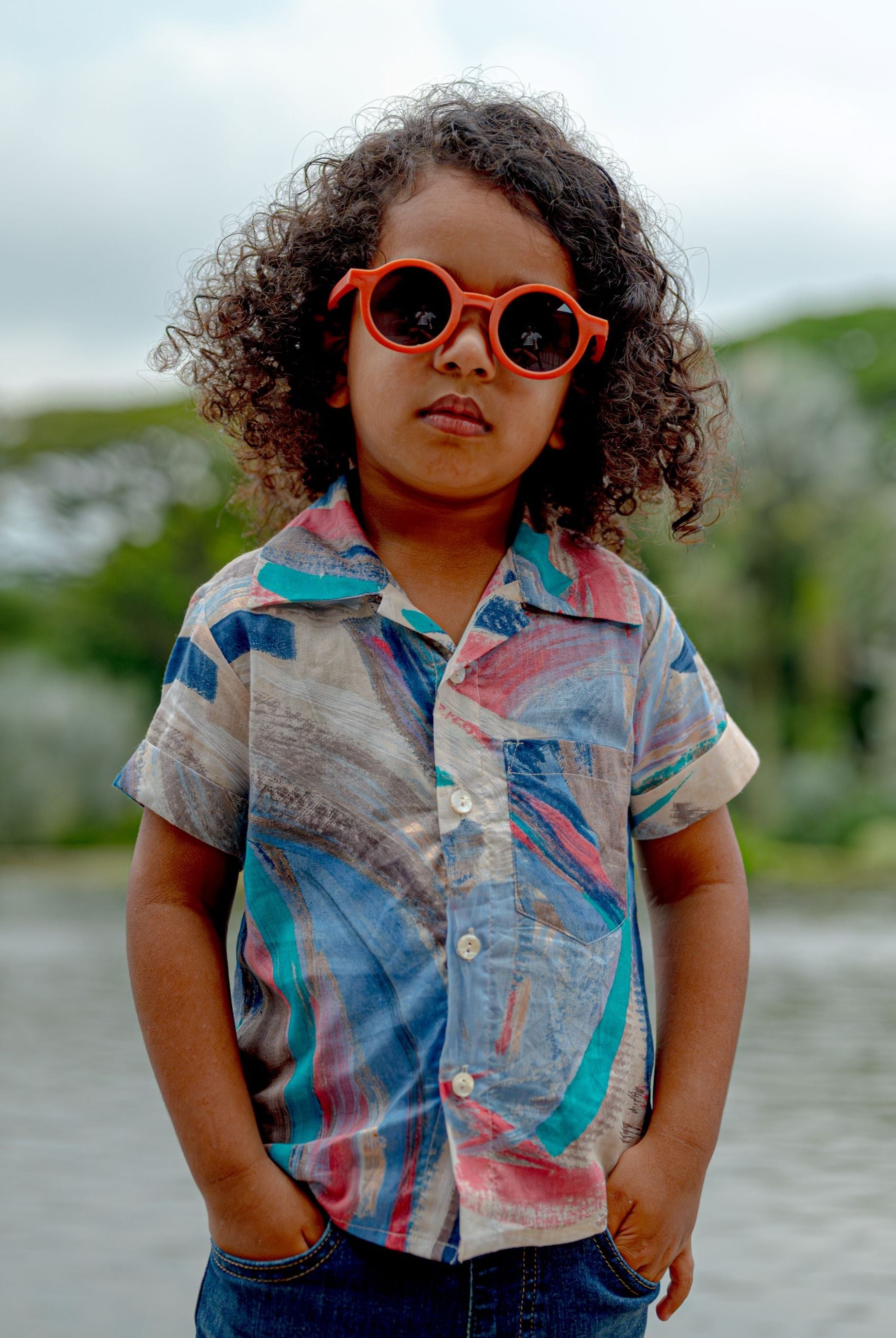 Maldives Kids Unisex Cotton Shirt with Mandarin Collar Photo - Nimbu Kids