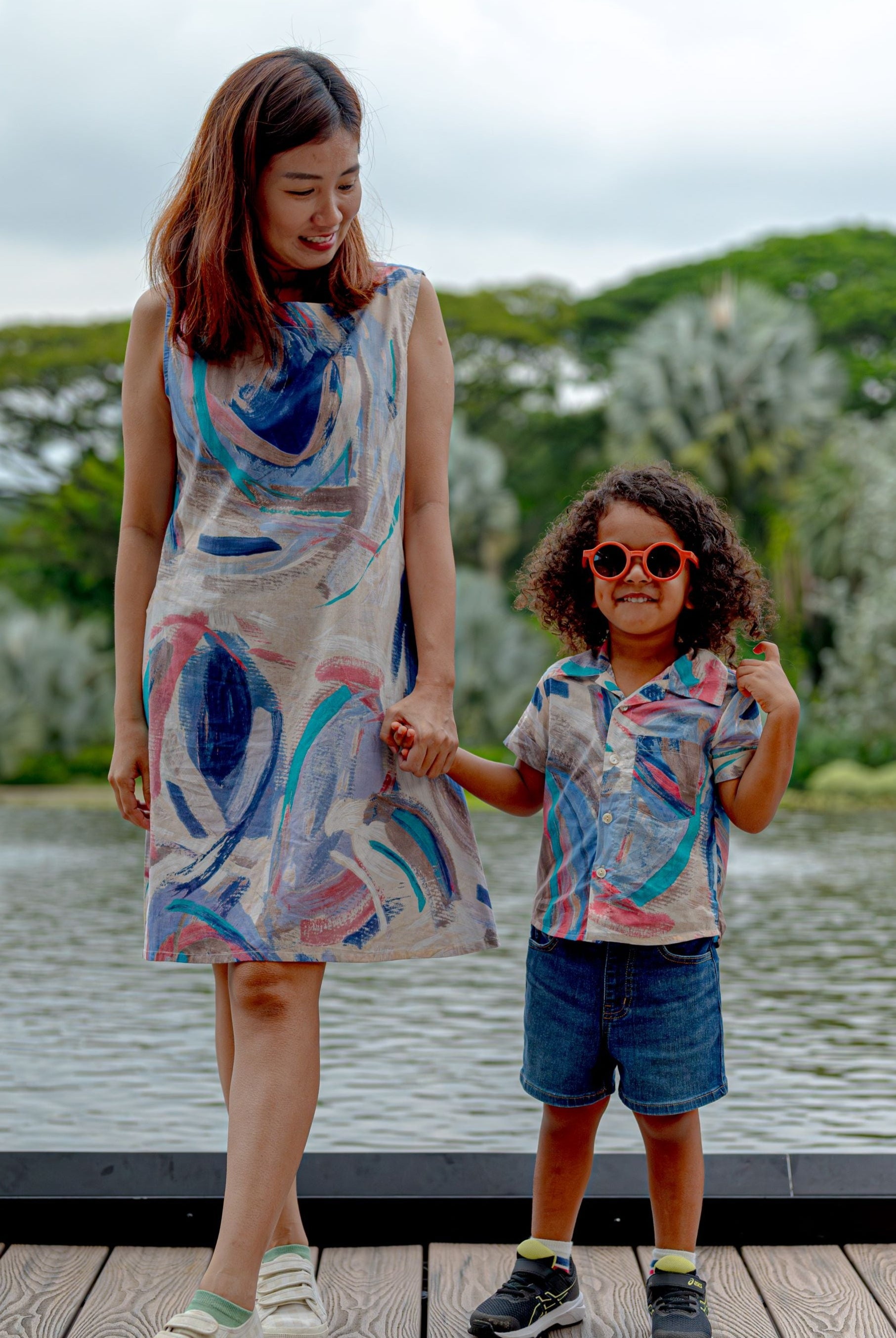 Maldives Kids Unisex Cotton Shirt with Mandarin Collar and women A line dress Photo - Nimbu Kids