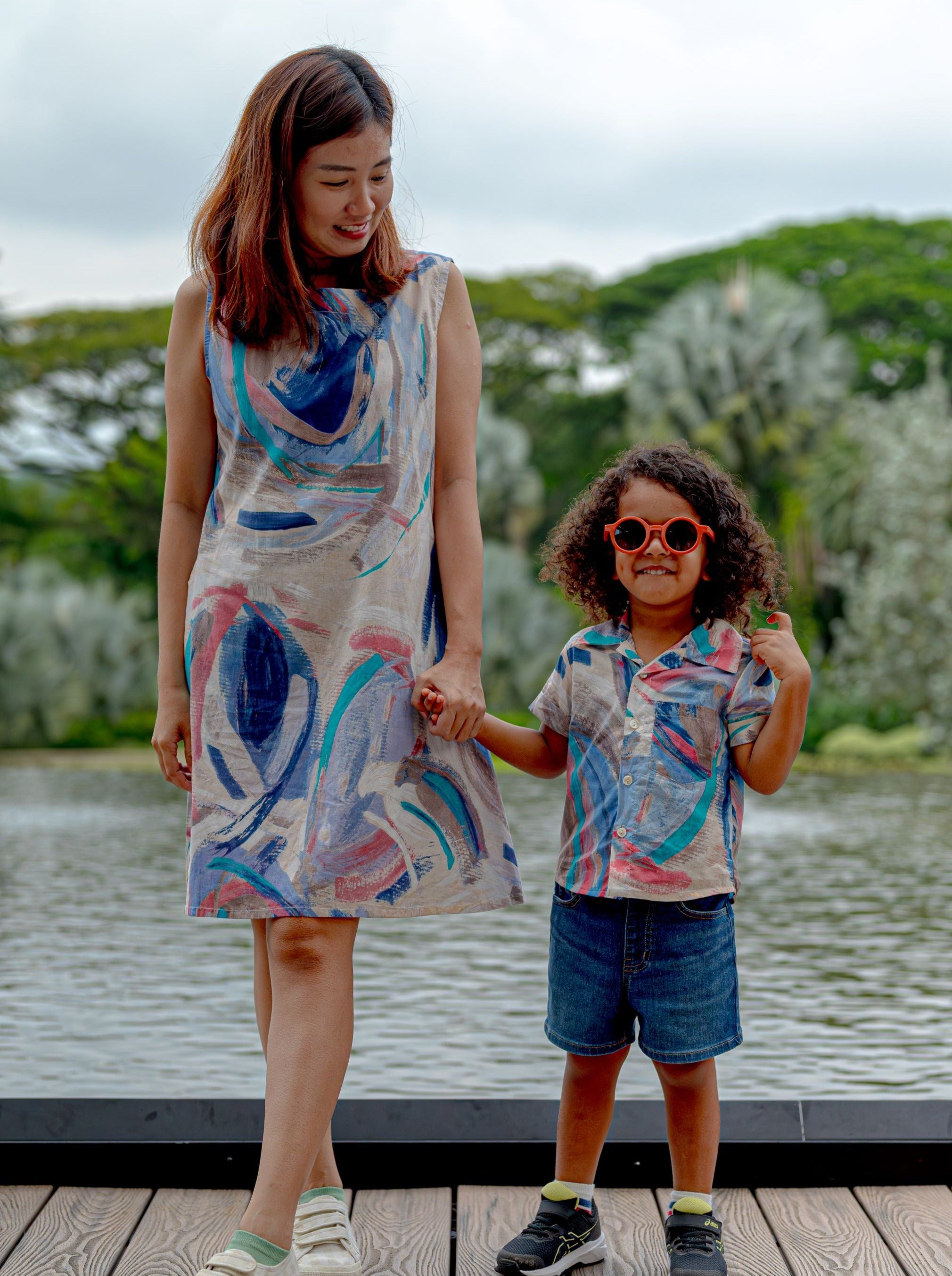 Maldives Kids Unisex Cotton Shirt with Mandarin Collar and women A line dress Photo - Nimbu Kids