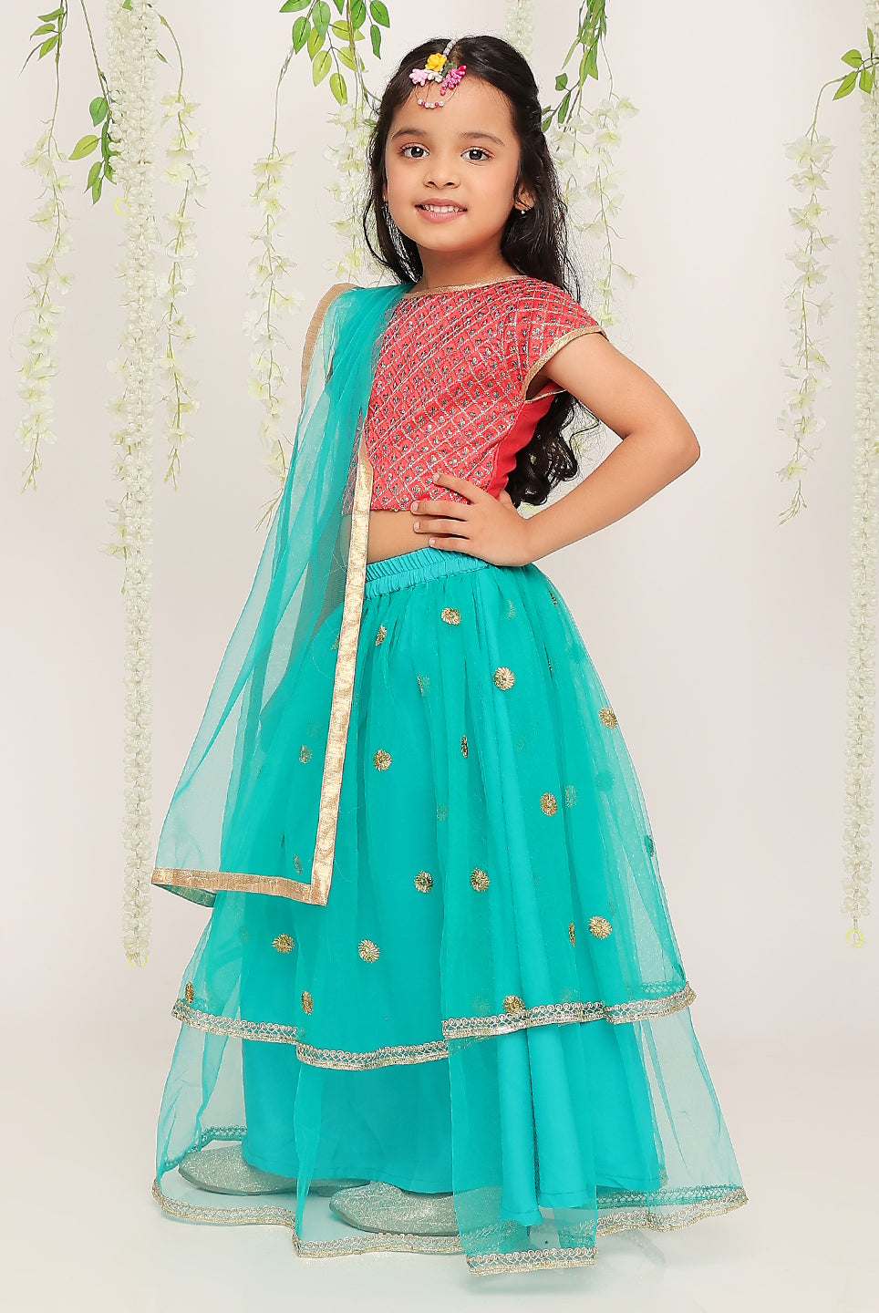Dreamy Frill Net Lehenga - Nimbu Kids