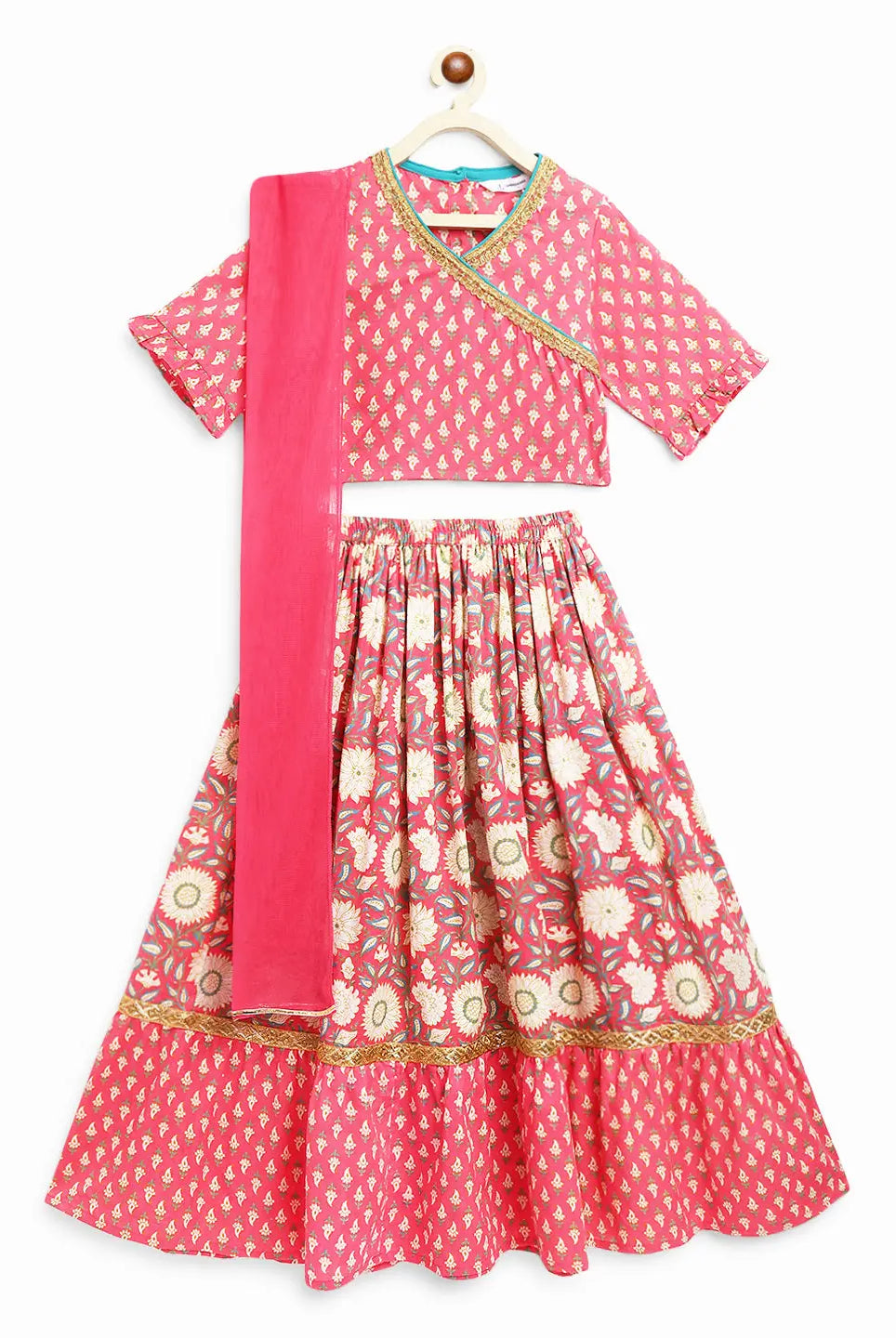 Heer Paisley Pink Lehenga with Angrakha Choli & Dupatta Set