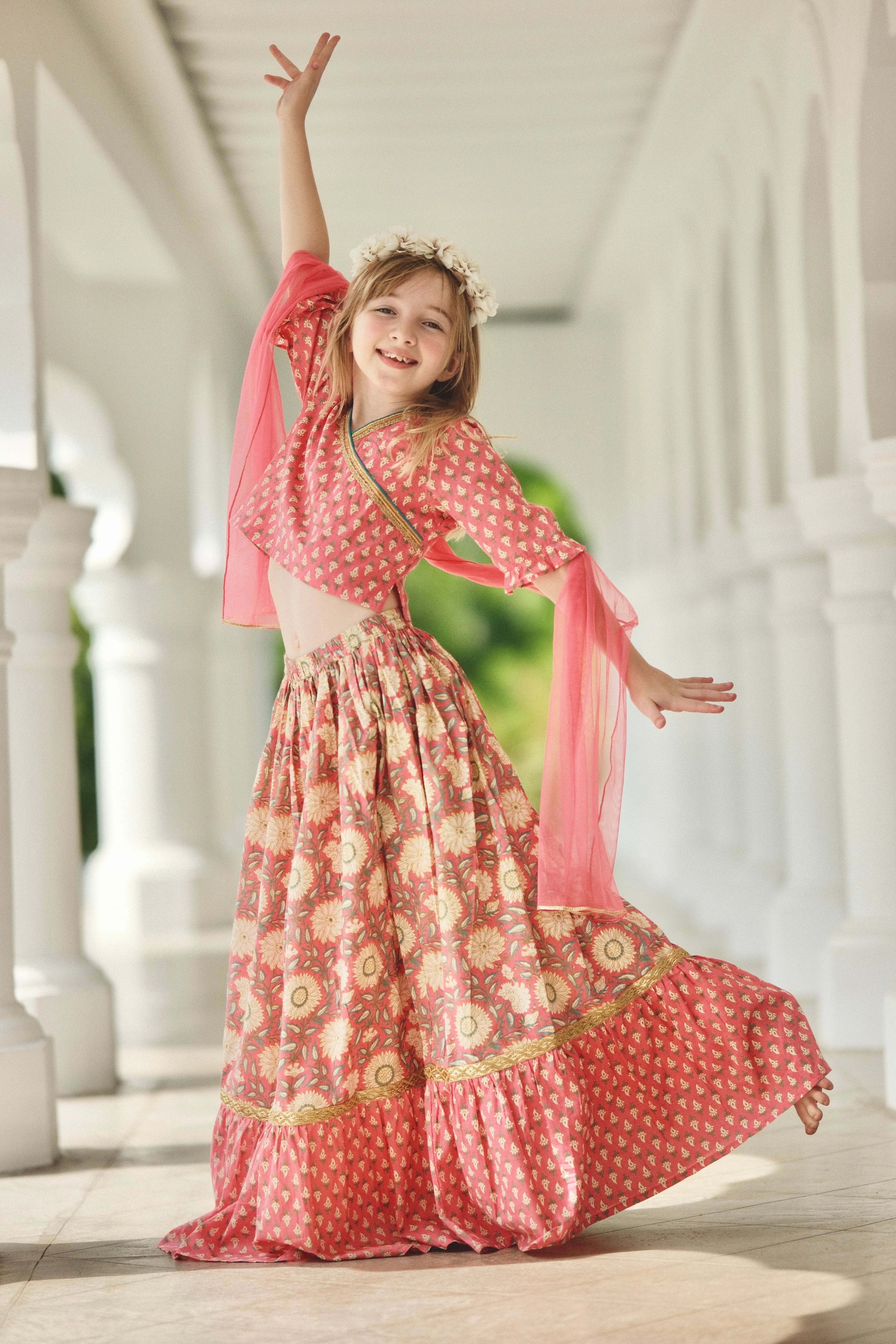 Heer Paisley Pink Lehenga with Angrakha Choli & Dupatta Set