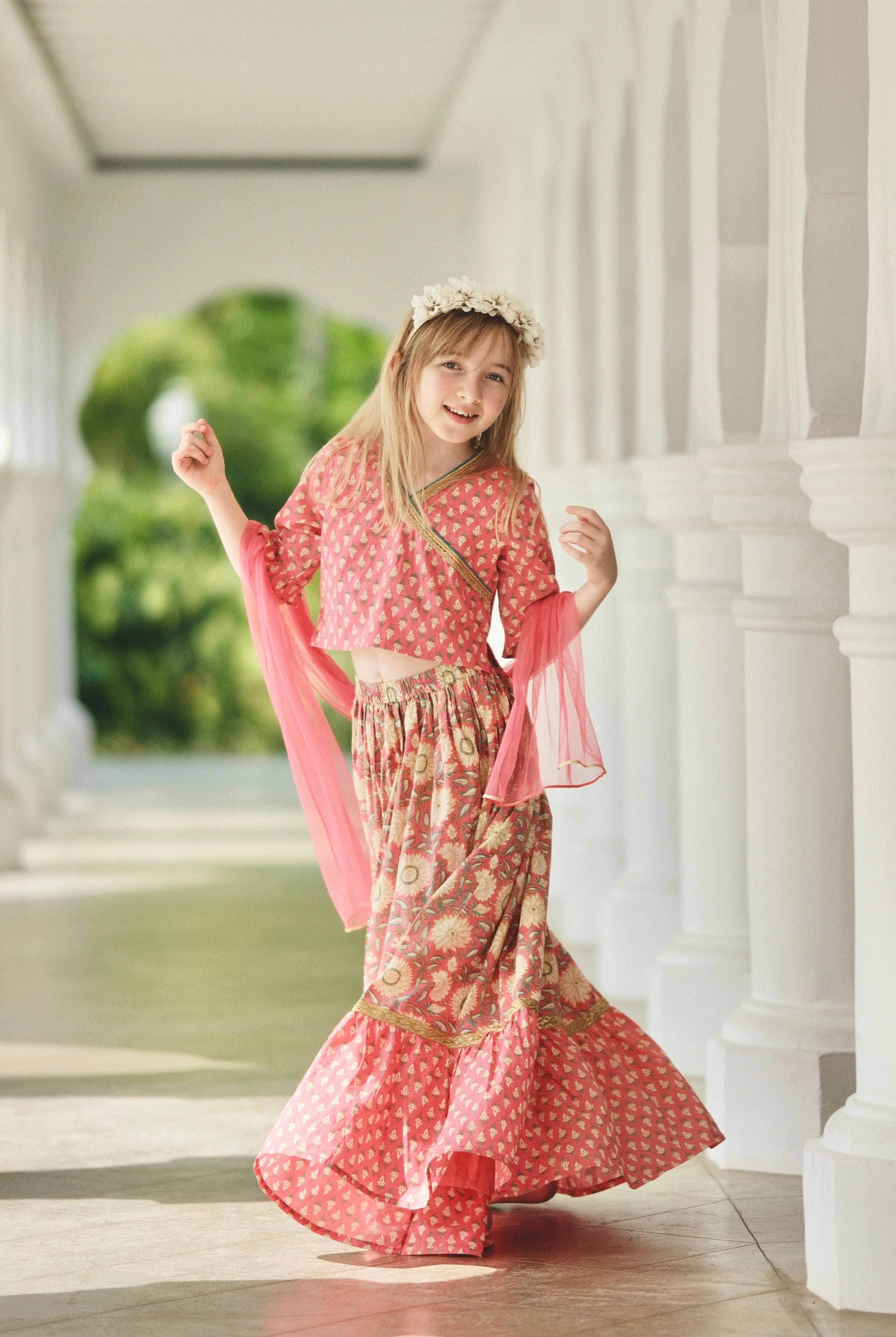 Heer Paisley Pink Lehenga with Angrakha Choli & Dupatta Set