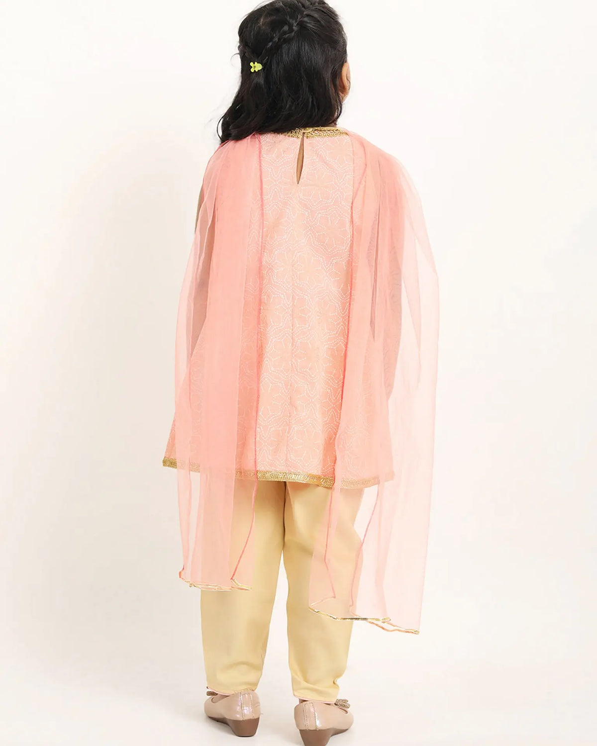 Vaani Dhoti Kurta Set with Dupatta in Khari Print in Pink & Gold