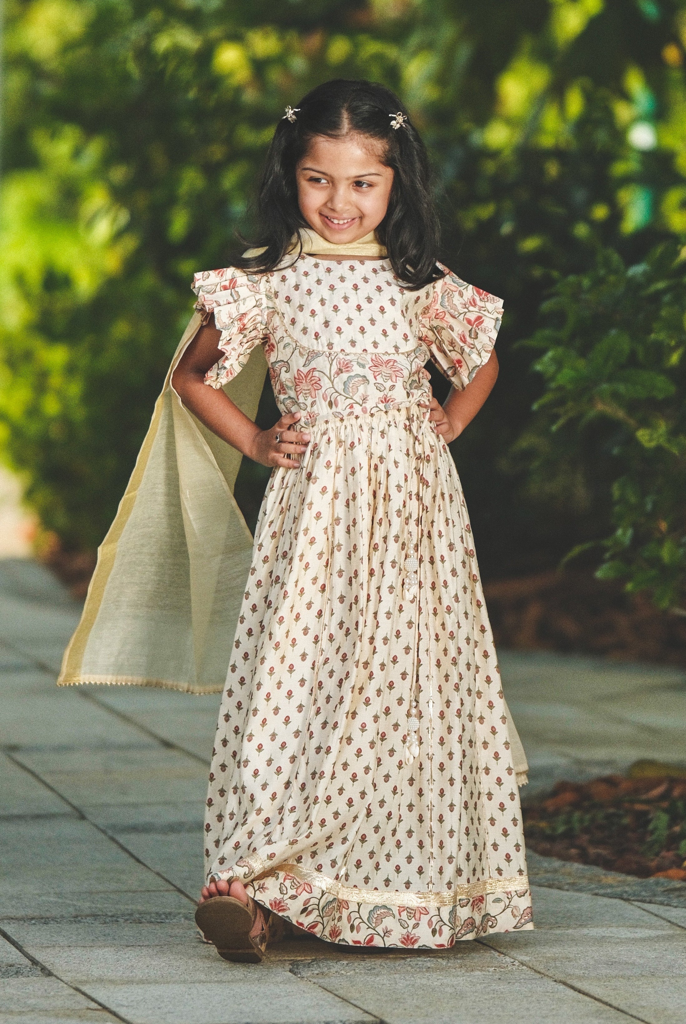 Nia Girls Lehenga Choli Skirt Top in Muslin Cotton