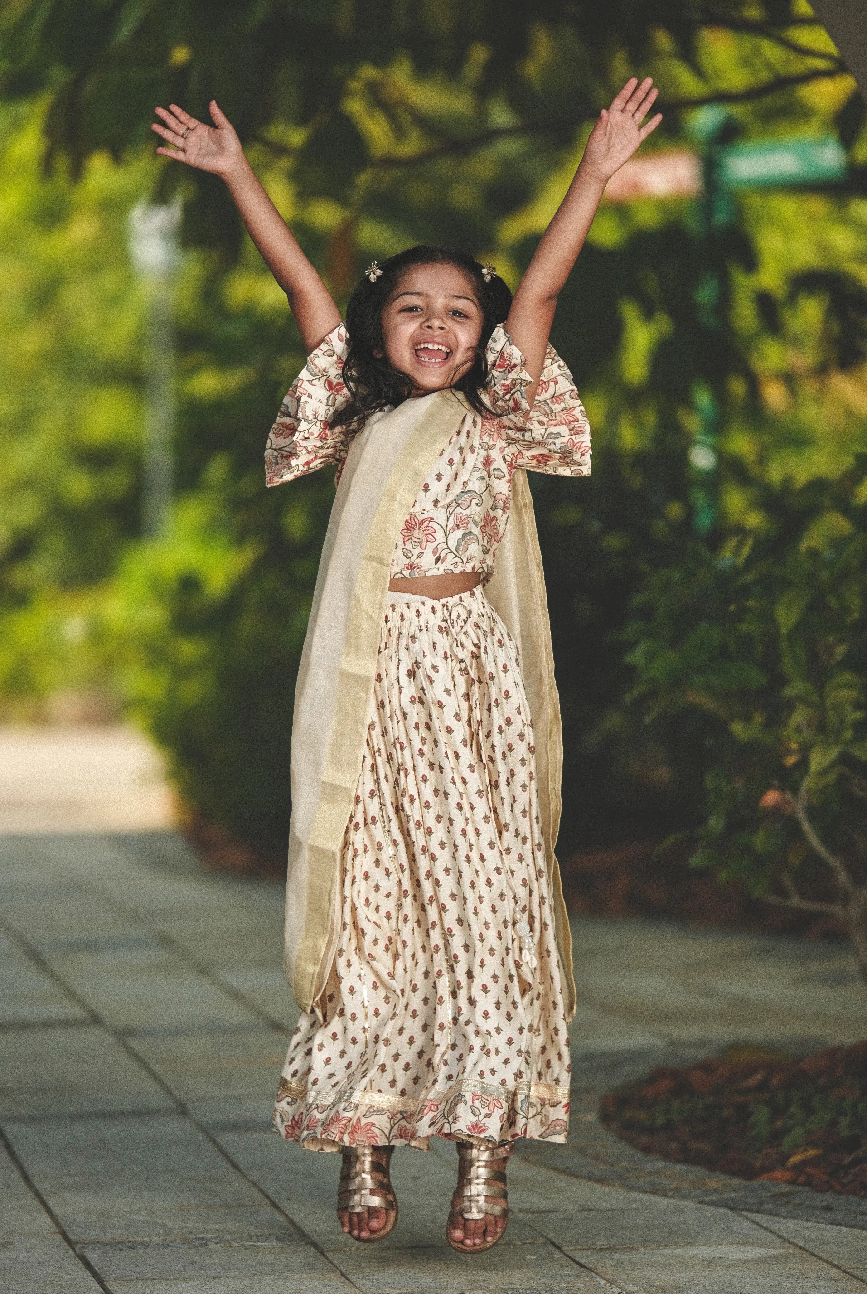 Nia Girls Lehenga Choli Skirt Top in Muslin Cotton