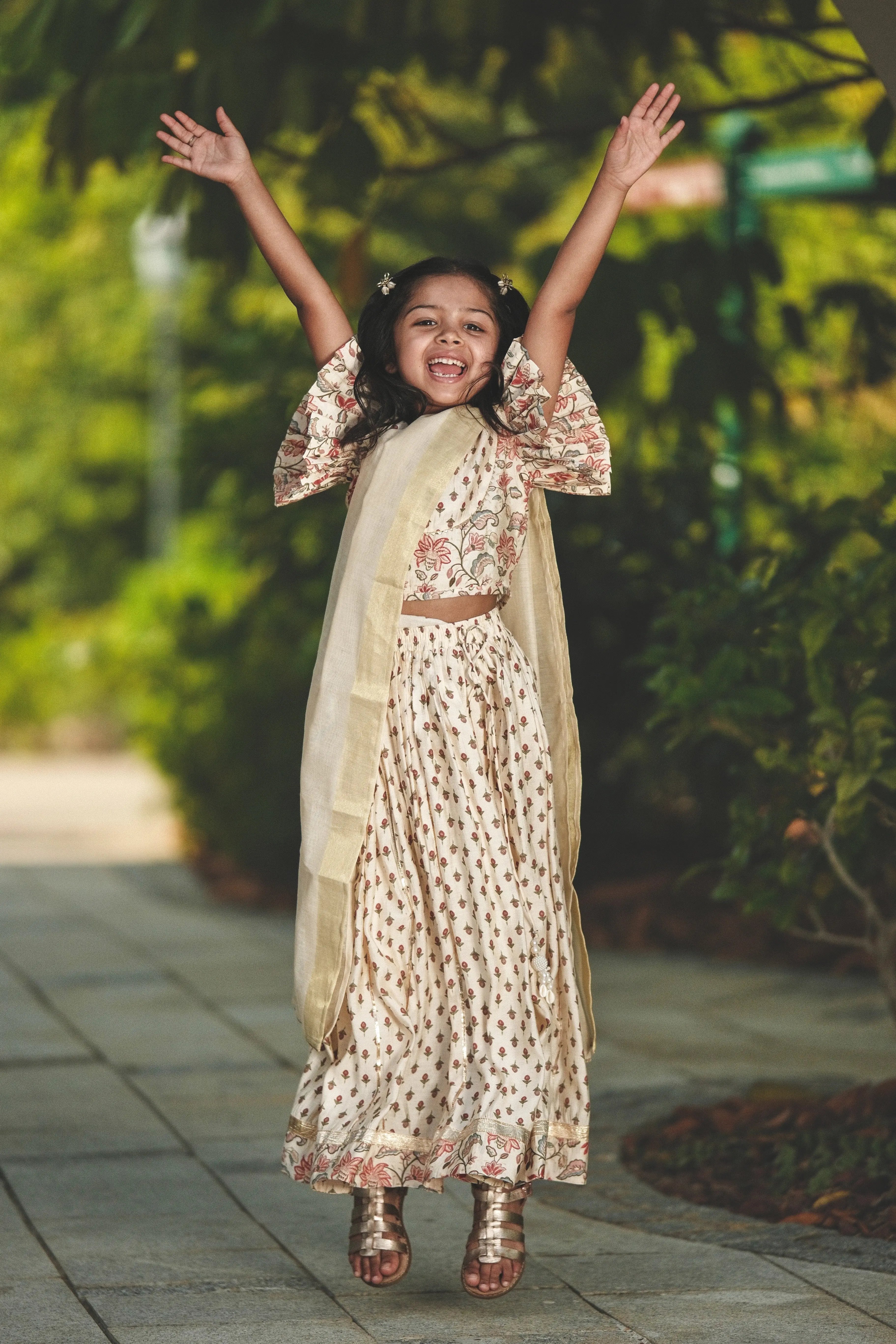 Nia Girls Lehenga Choli Skirt Top in Muslin Cotton