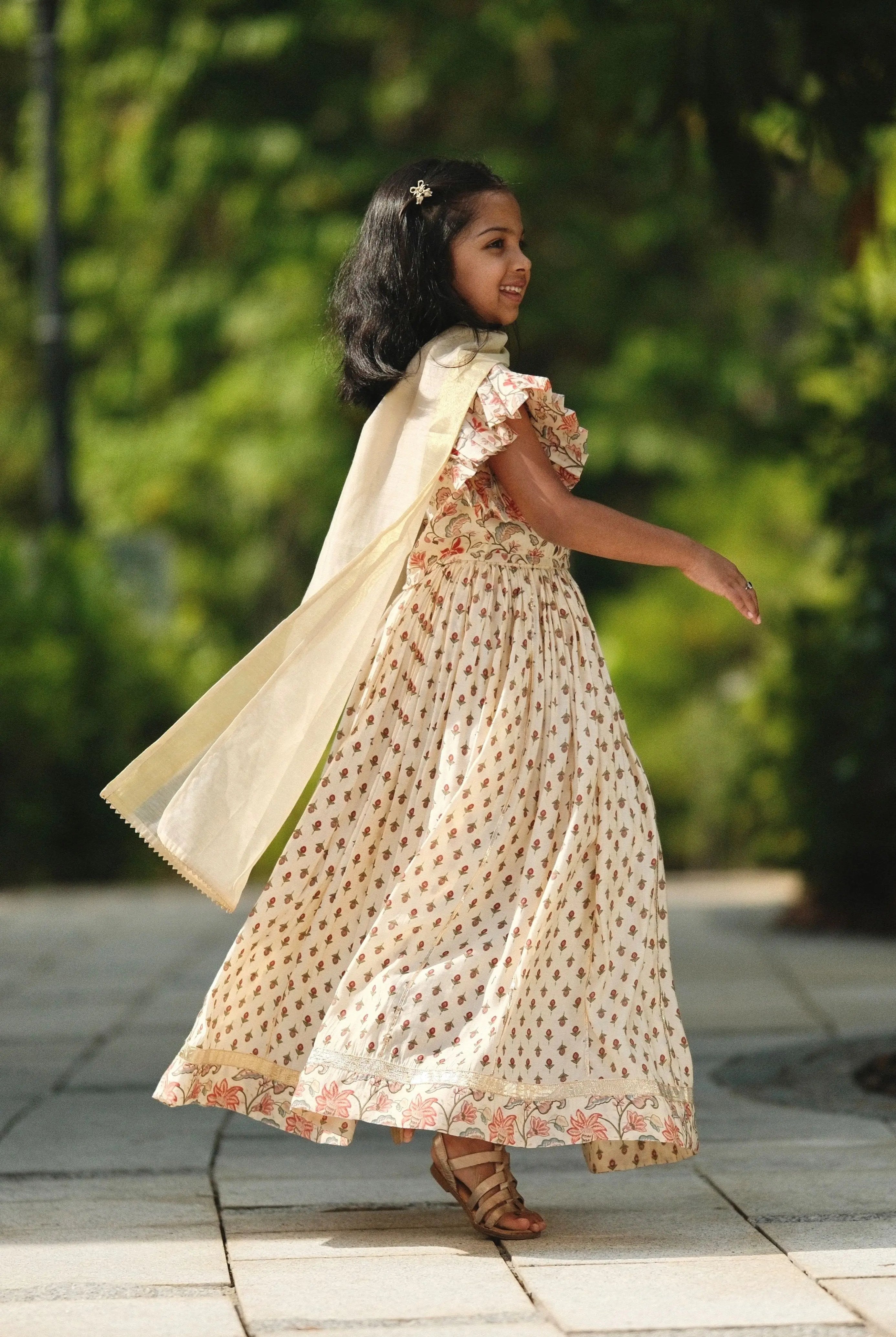 Nia Girls Lehenga Choli Skirt Top in Muslin Cotton