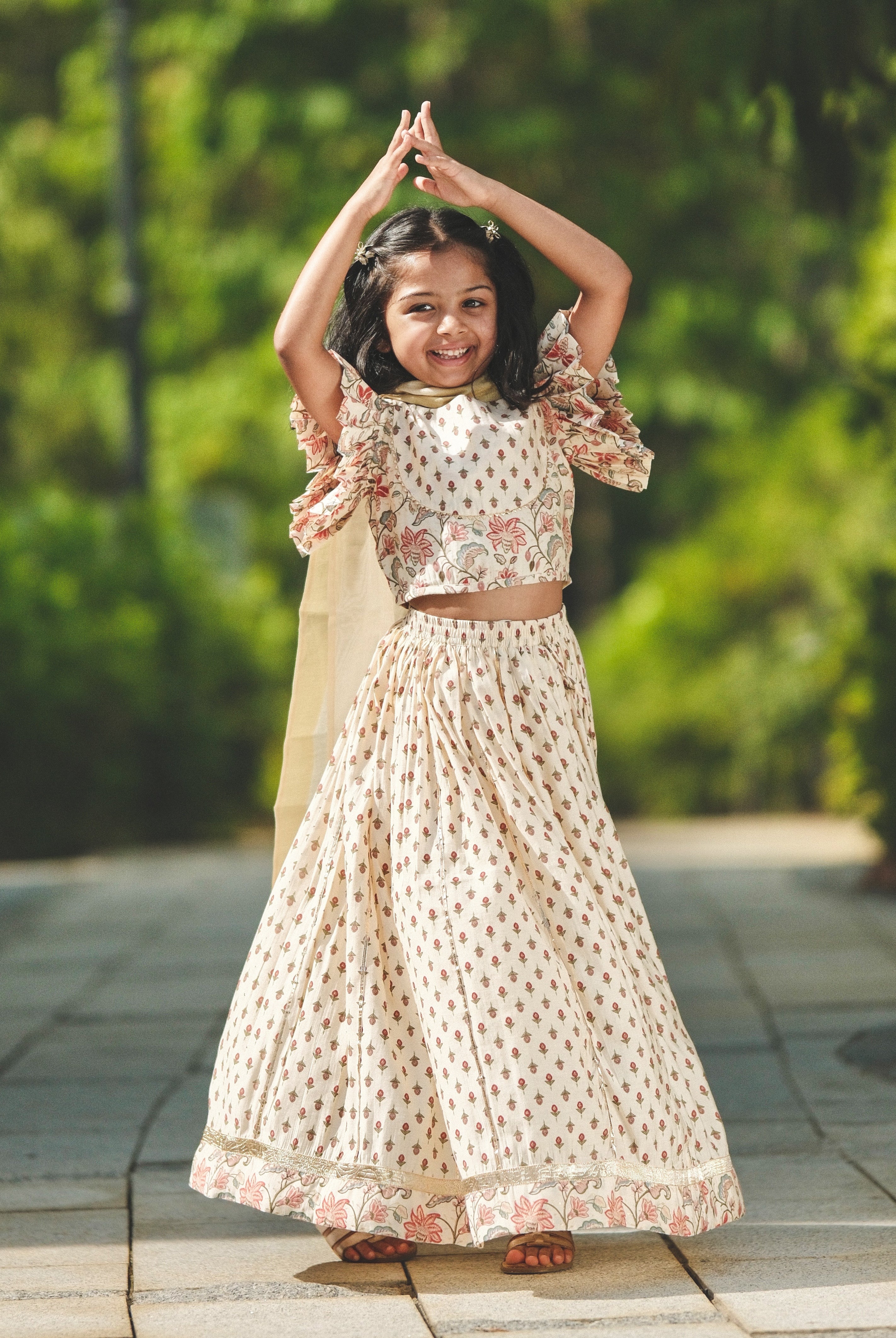 Nia Girls Lehenga Choli Skirt Top in Muslin Cotton