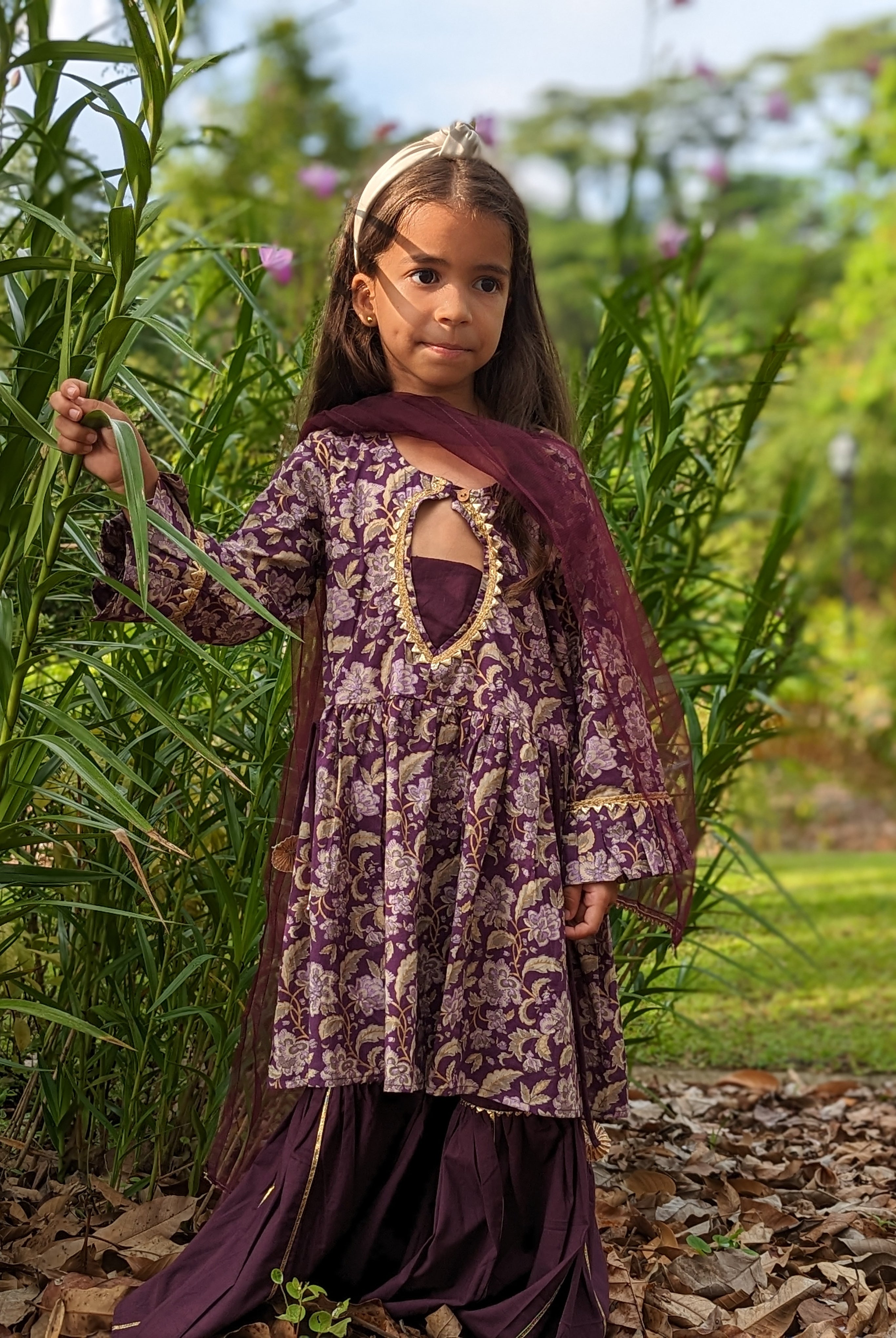 'Naaz' Sharara Set for girls in Royal Purple Nimbu kids singapore