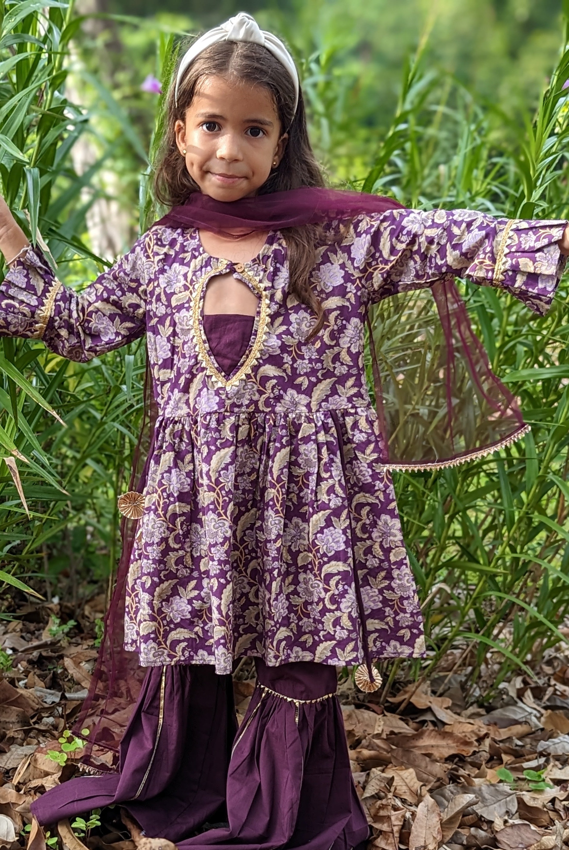 'Naaz' Sharara Set for girls in Royal Purple Nimbu kids singapore
