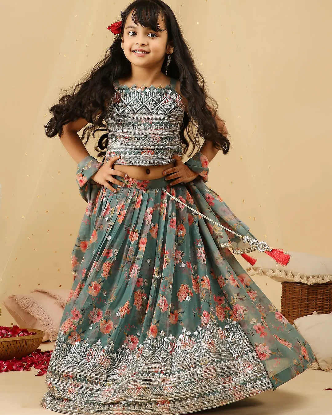 Shanaya Grey Lehengha set Kid1