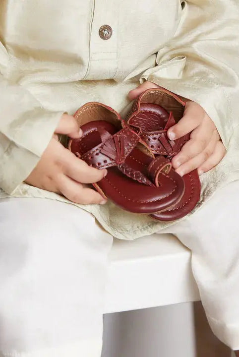 Brown Tassel Boys' Kolhapuri Sandals Pretty Random Design