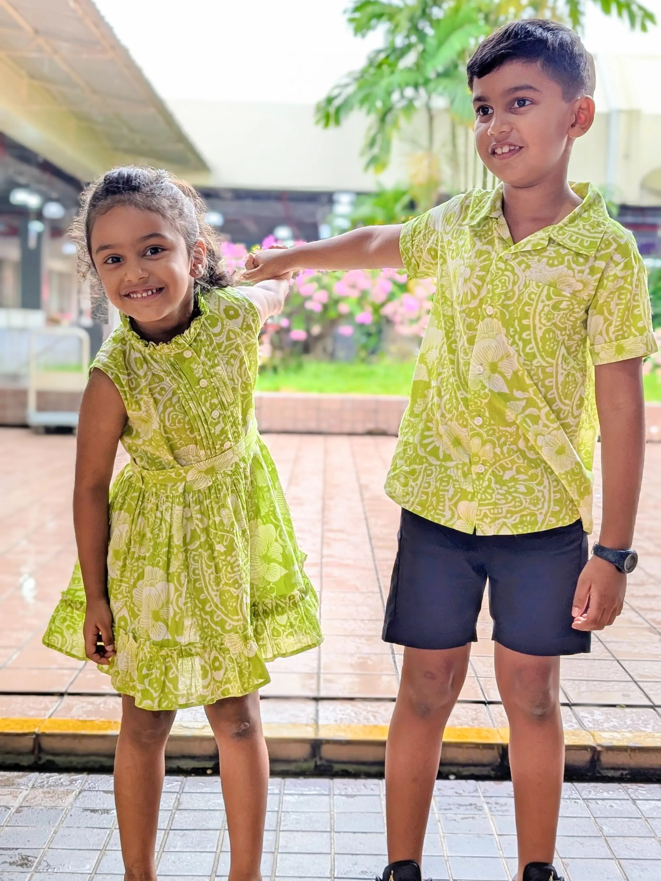 Kyra Kids Unisex Cotton Shirt in Lime Green Nimbu