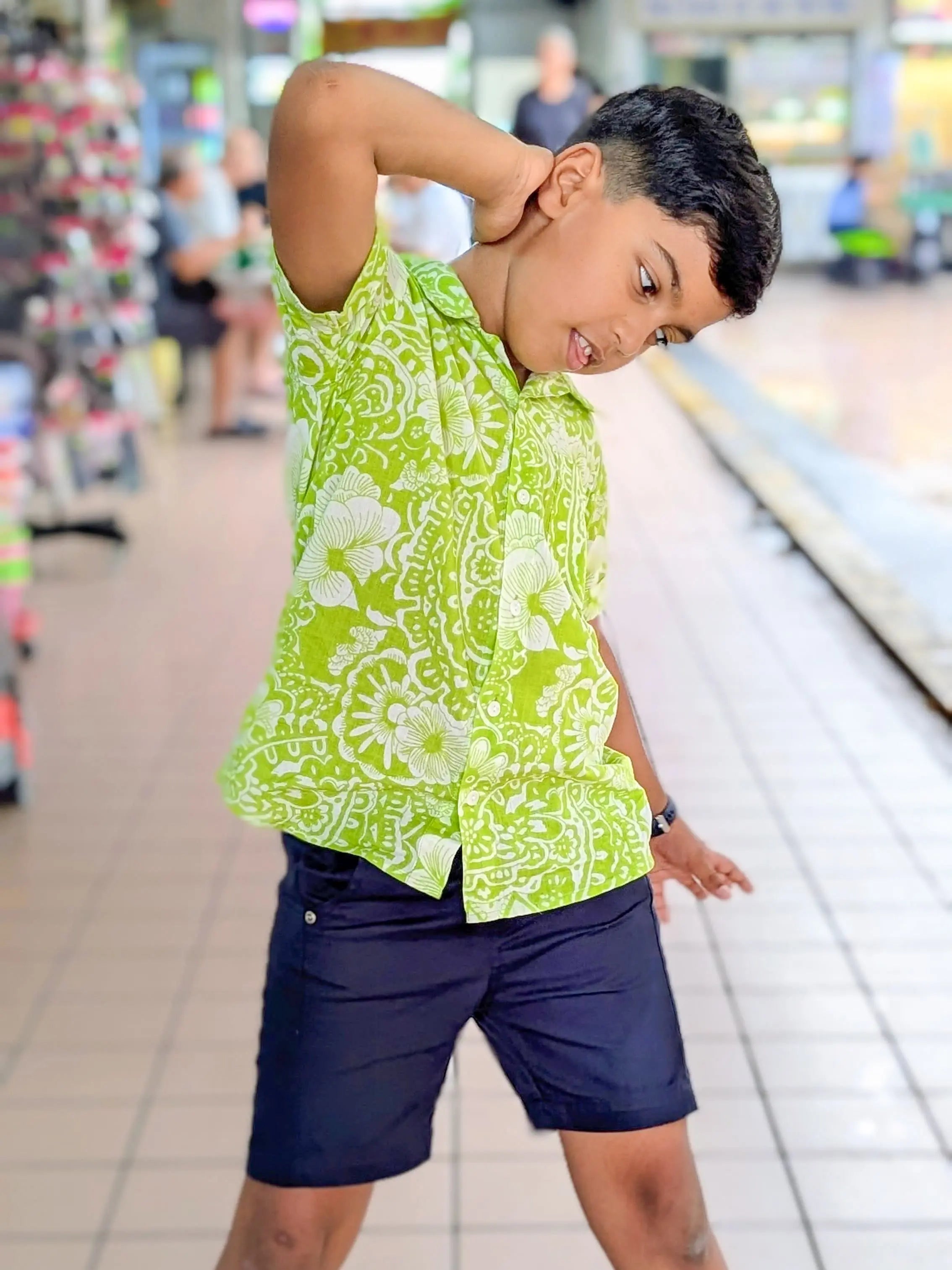 Kyra Kids Unisex Cotton Shirt in Lime Green Nimbu
