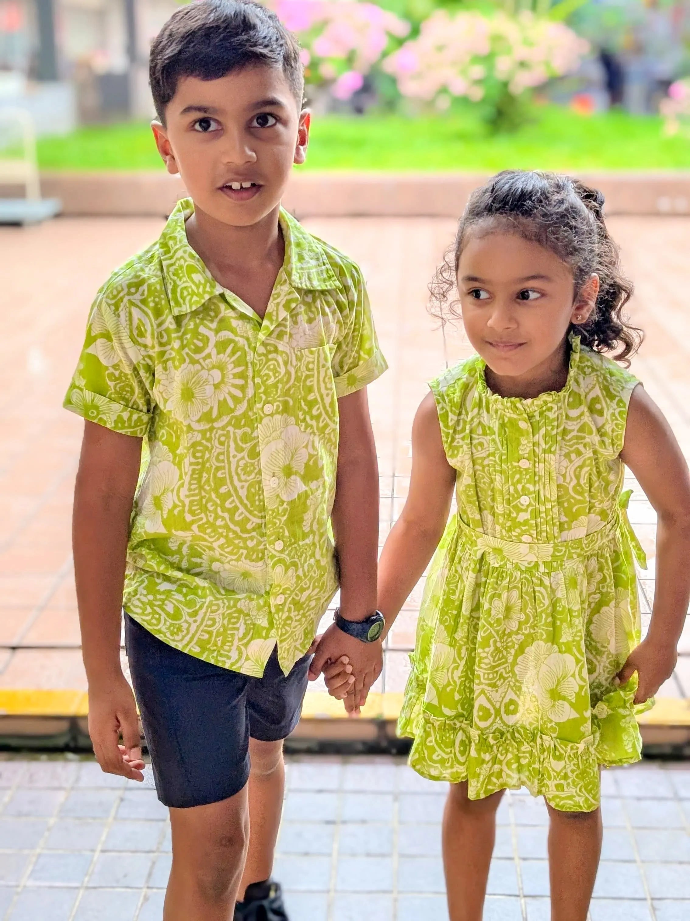 Kyra Kids Unisex Cotton Shirt in Lime Green Nimbu