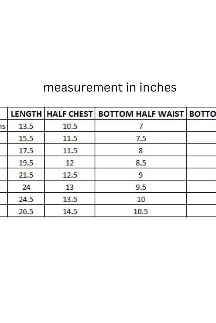 size chart for yellow kurta salwar set for girls