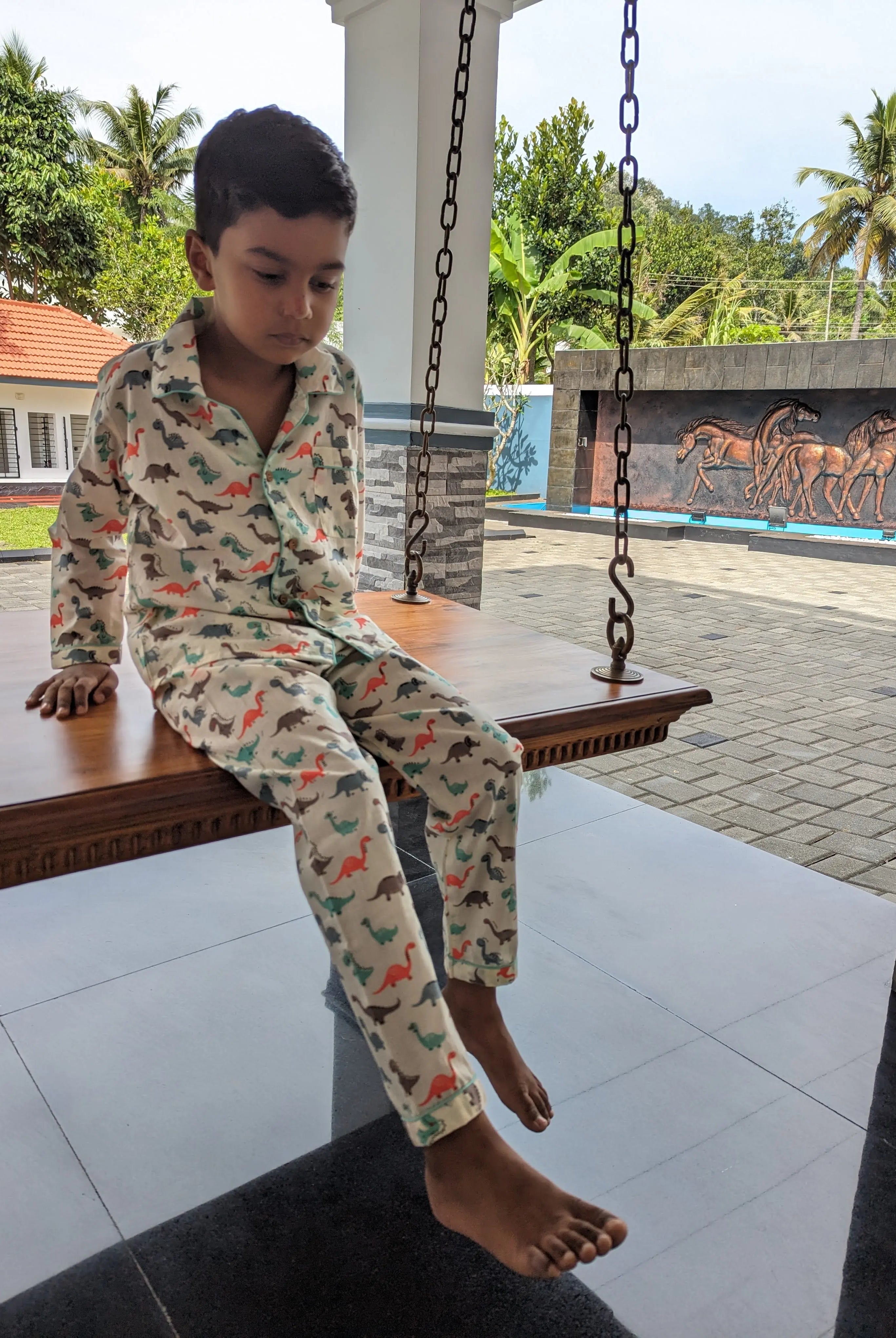 Dancing Dino Cotton PJ set for Kids Nimbu Kids