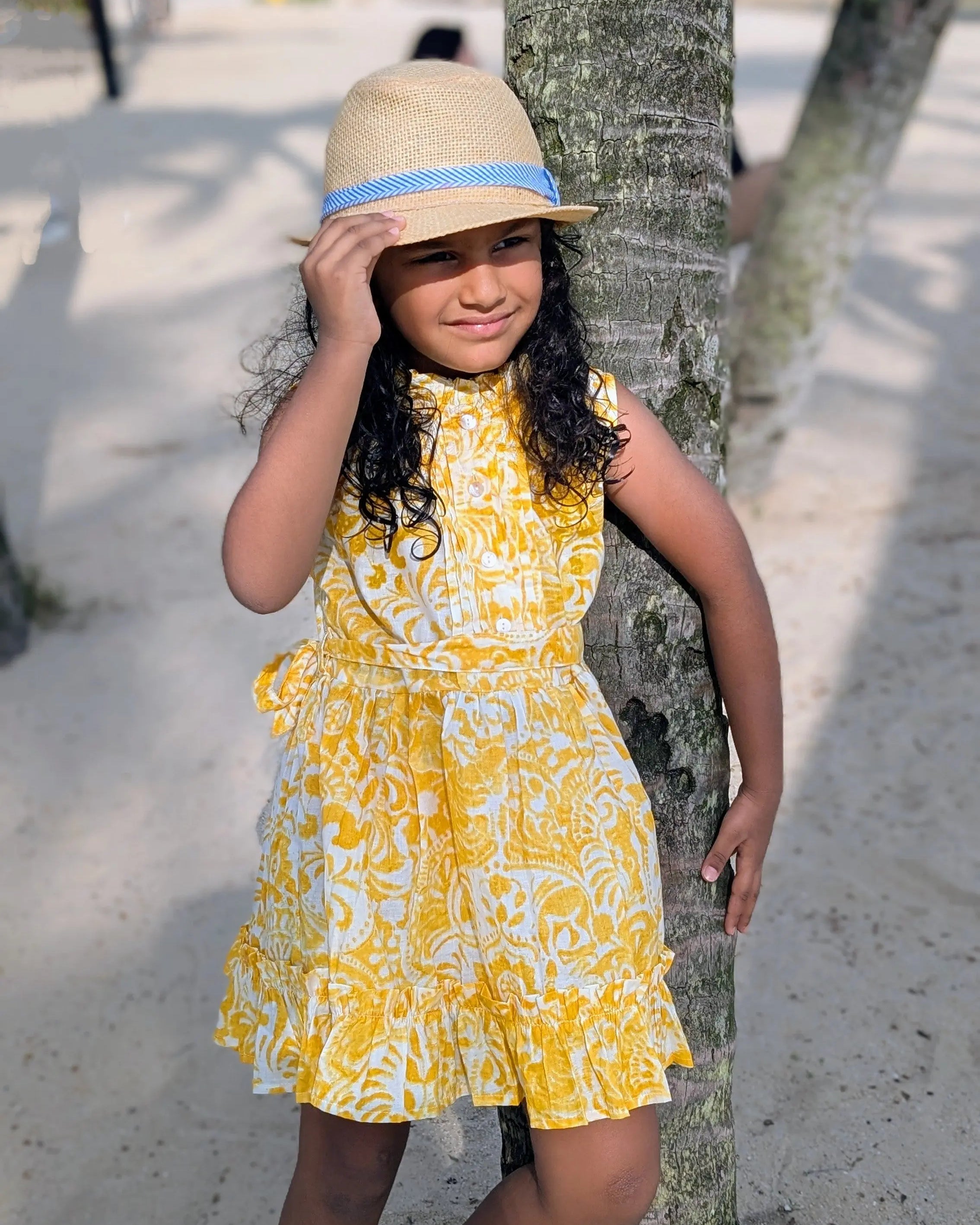 Kyra Girls Pintuck Dress in Nimbu Yellow Nimbu