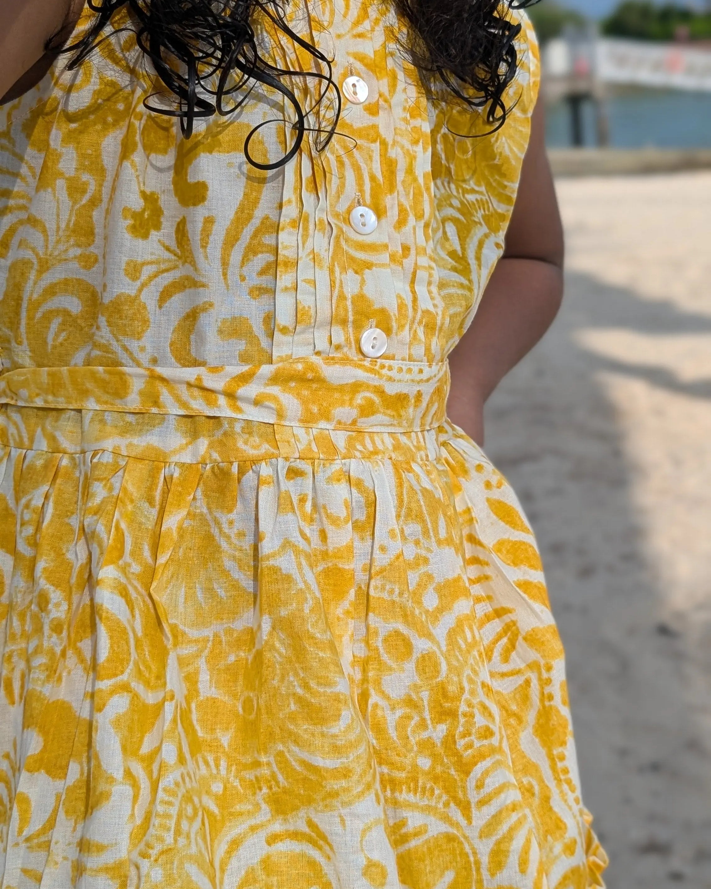 Kyra Girls Pintuck Dress in Nimbu Yellow Nimbu