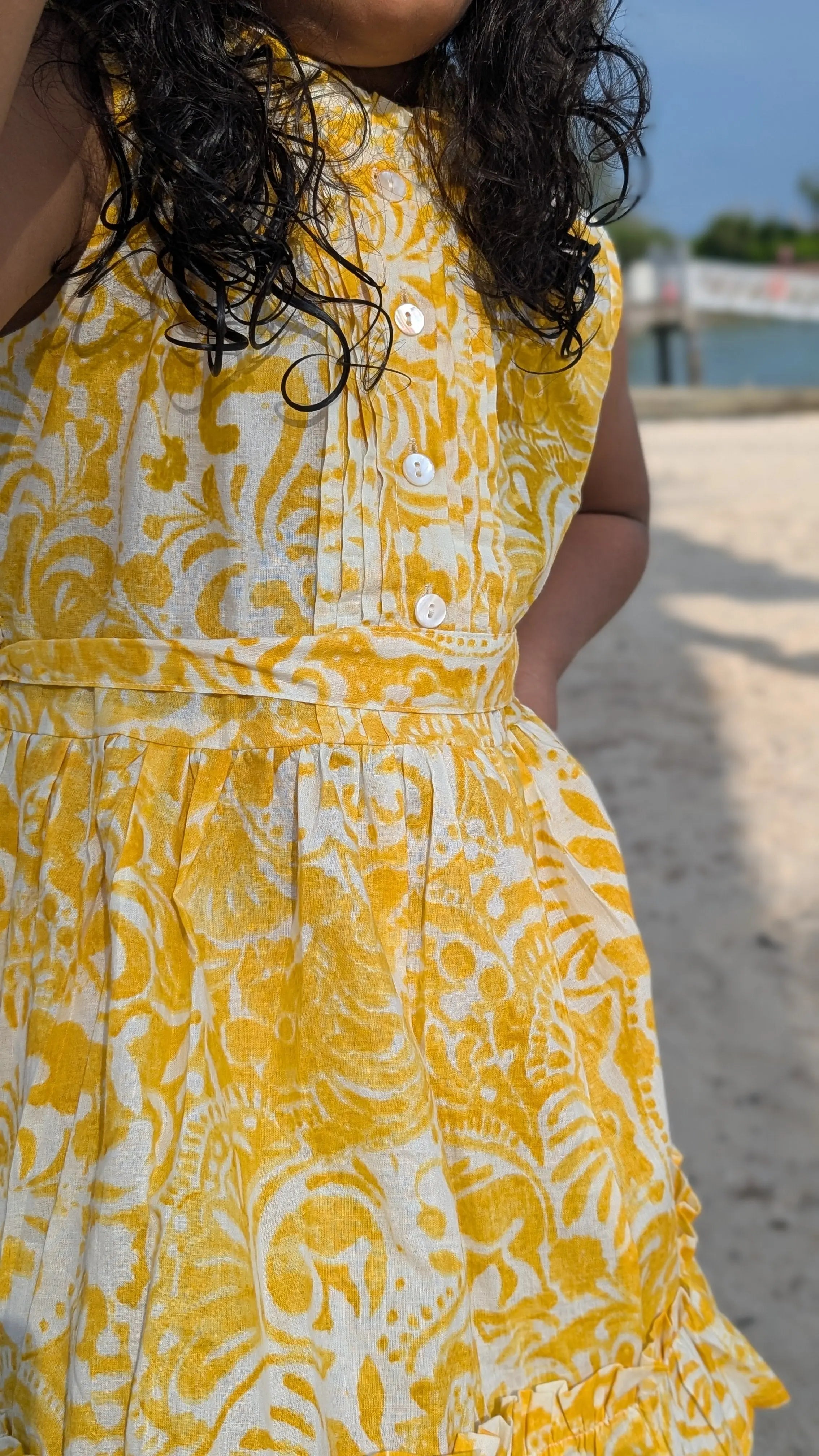 Kyra Girls Pintuck Dress in Nimbu Yellow Nimbu
