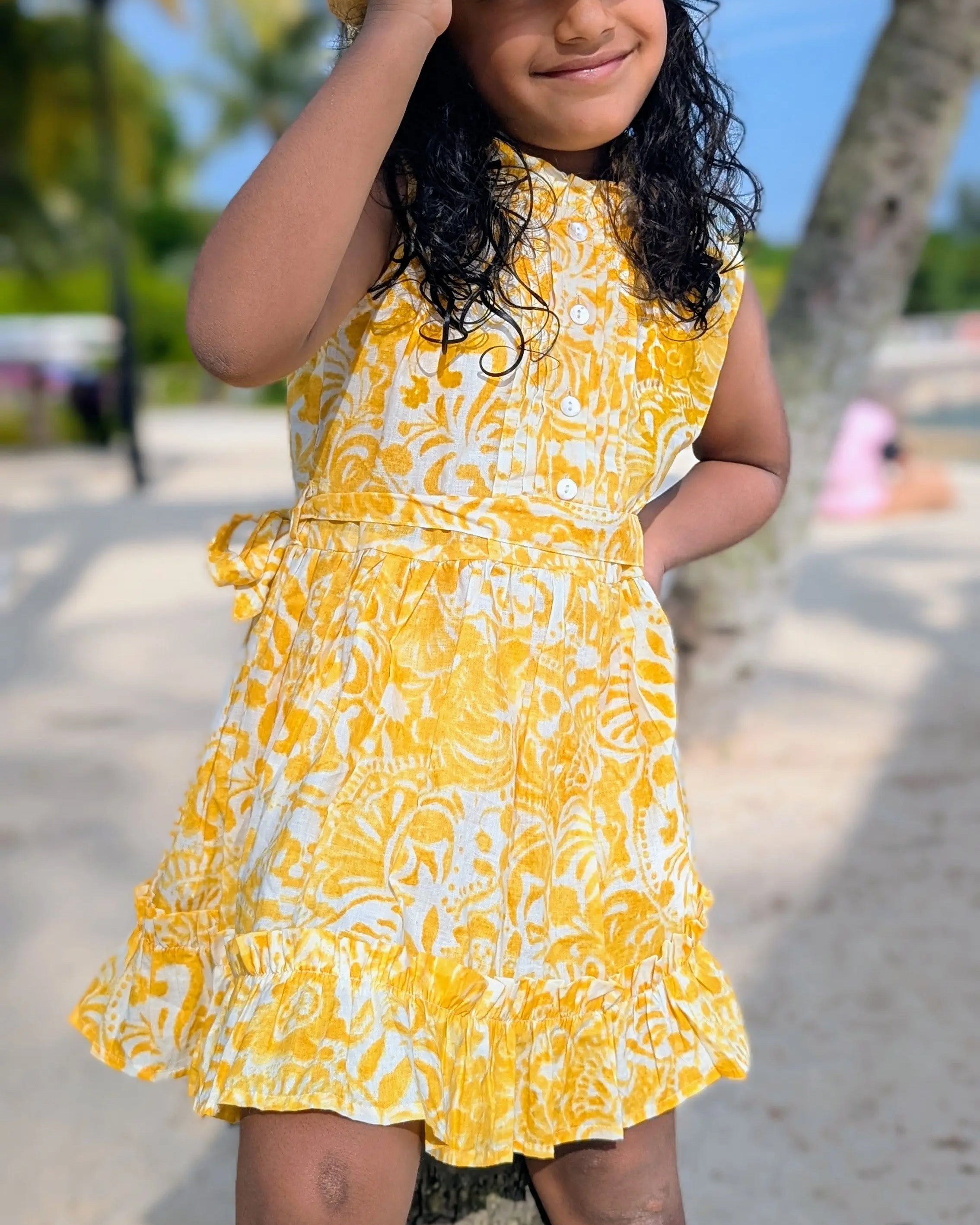 Kyra Girls Pintuck Dress in Nimbu Yellow Nimbu
