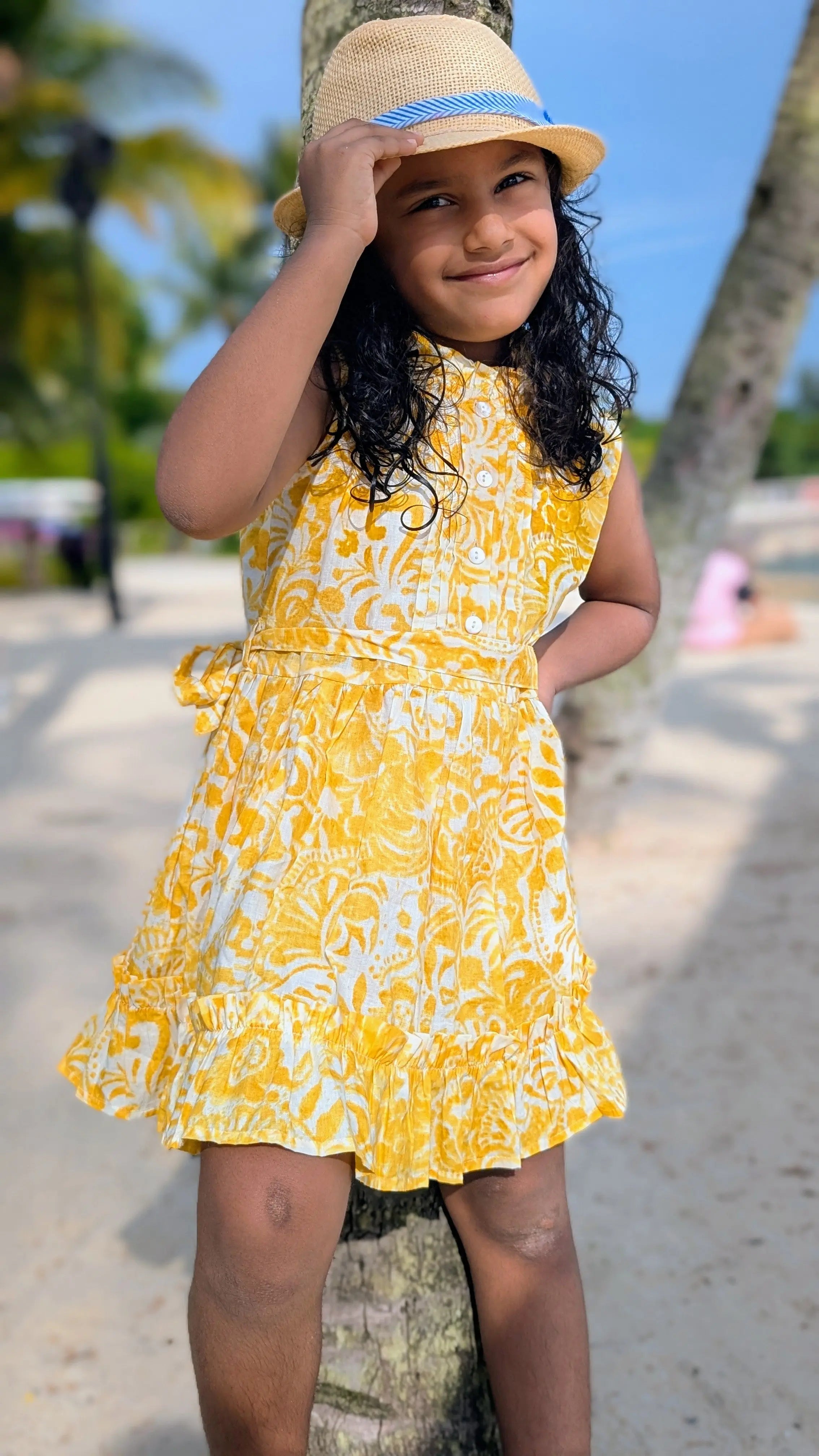 Kyra Girls Pintuck Dress in Nimbu Yellow Nimbu