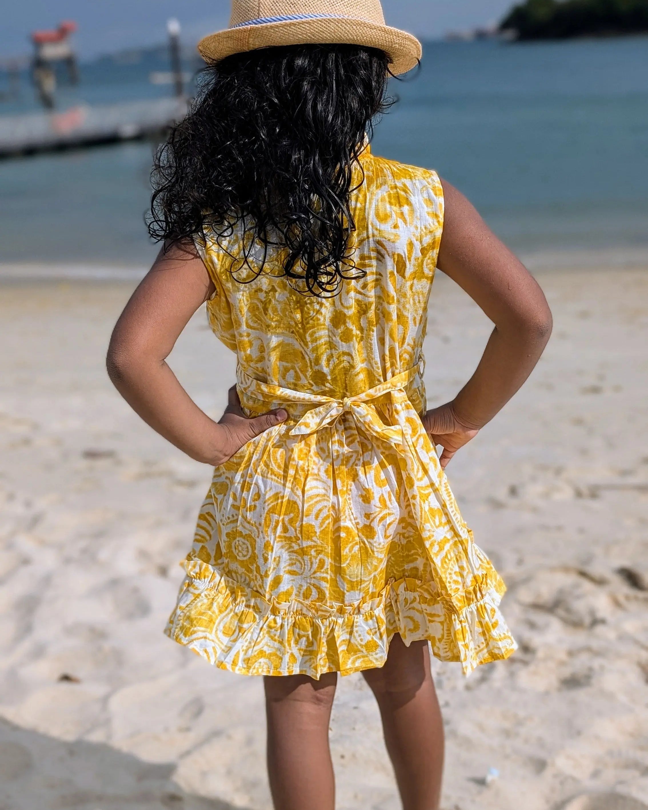 Kyra Girls Pintuck Dress in Nimbu Yellow Nimbu