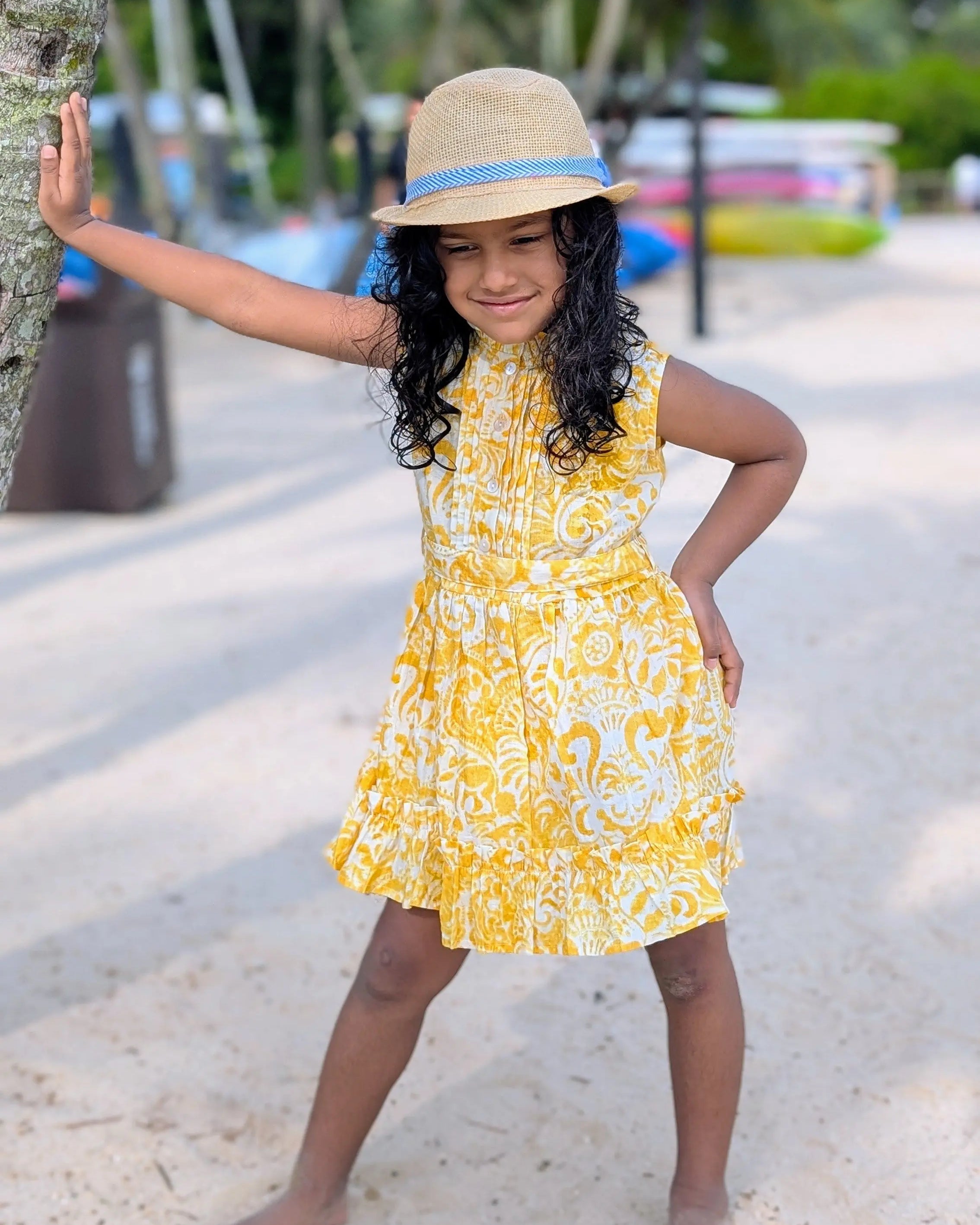 Kyra Girls Pintuck Dress in Nimbu Yellow Nimbu