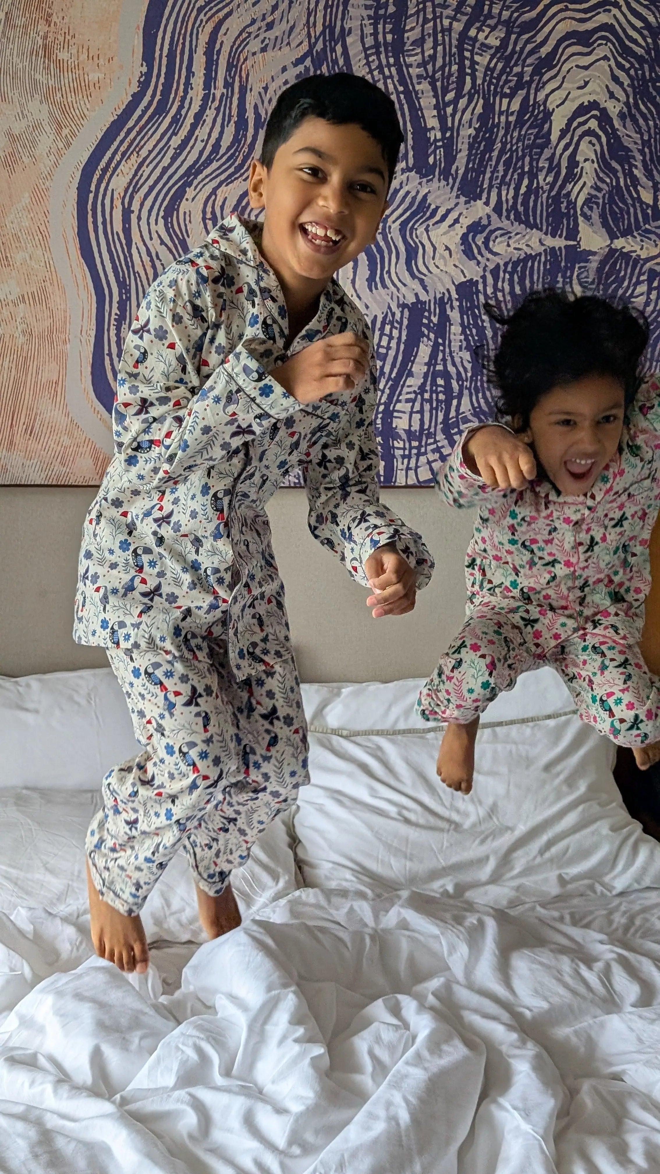 Holiday Hornbill Cotton PJ set in Blue Sleepwear for kids Nimbu Kids