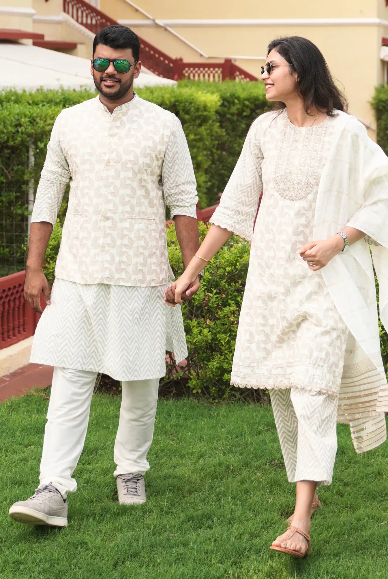 Zoya Mens White & Gold 3-pc Cotton Jacket Set in Cotton Nimbu