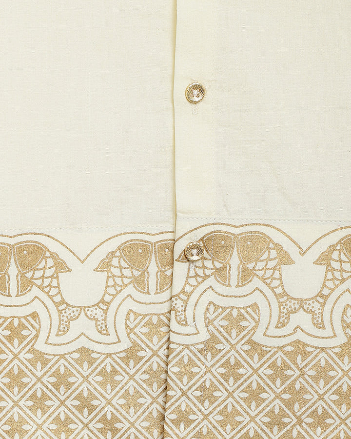 Rajnikant 3pc Cotton Mundu Set in Cream - Nimbu Kids