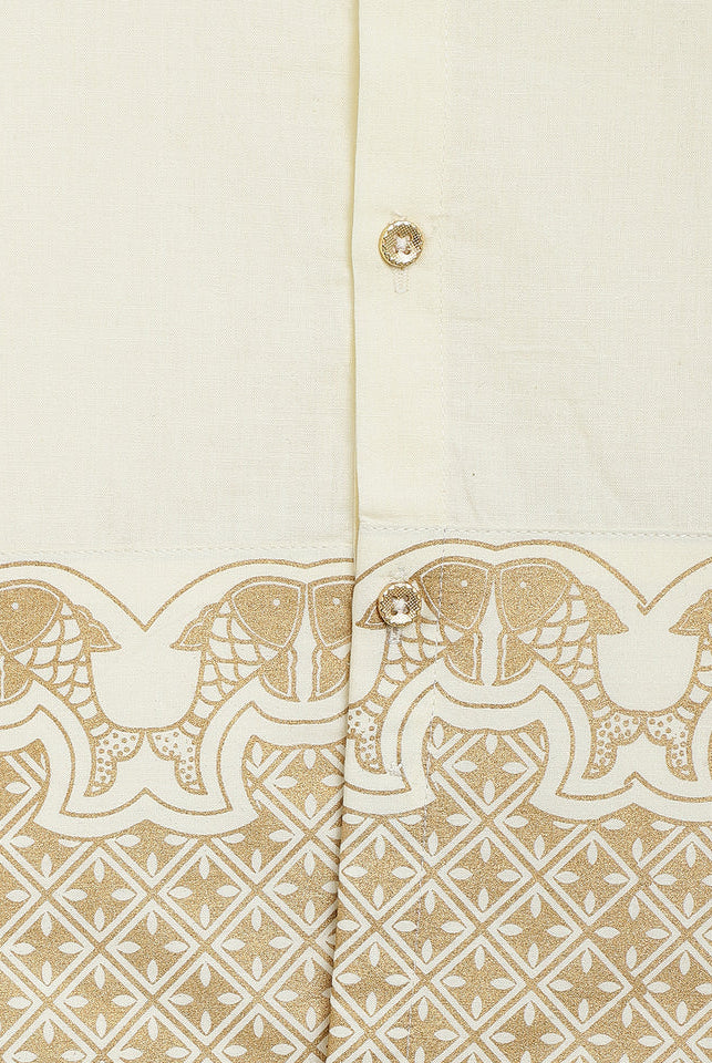 Rajnikant 3pc Cotton Mundu Set in Cream - Nimbu Kids