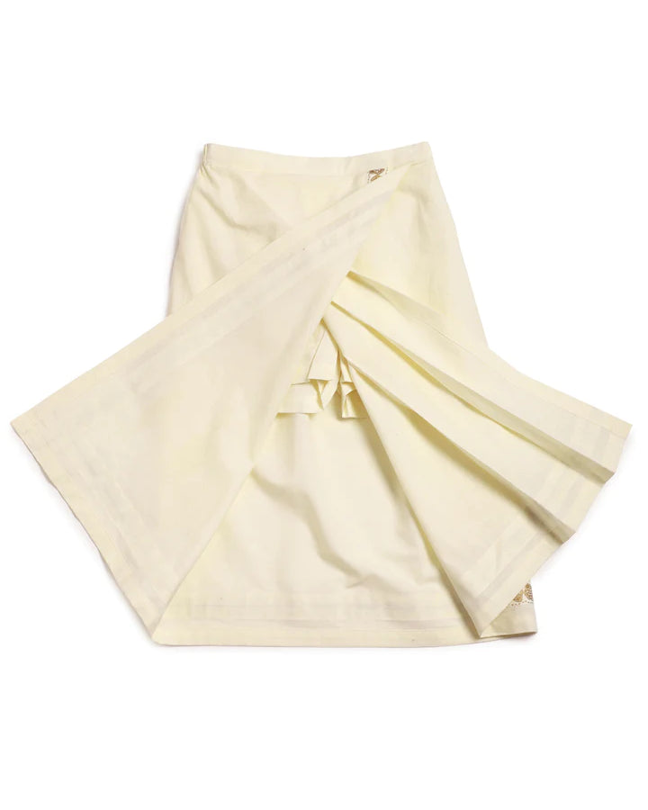 Rajnikant 3pc Cotton Mundu Set in Cream - Nimbu Kids