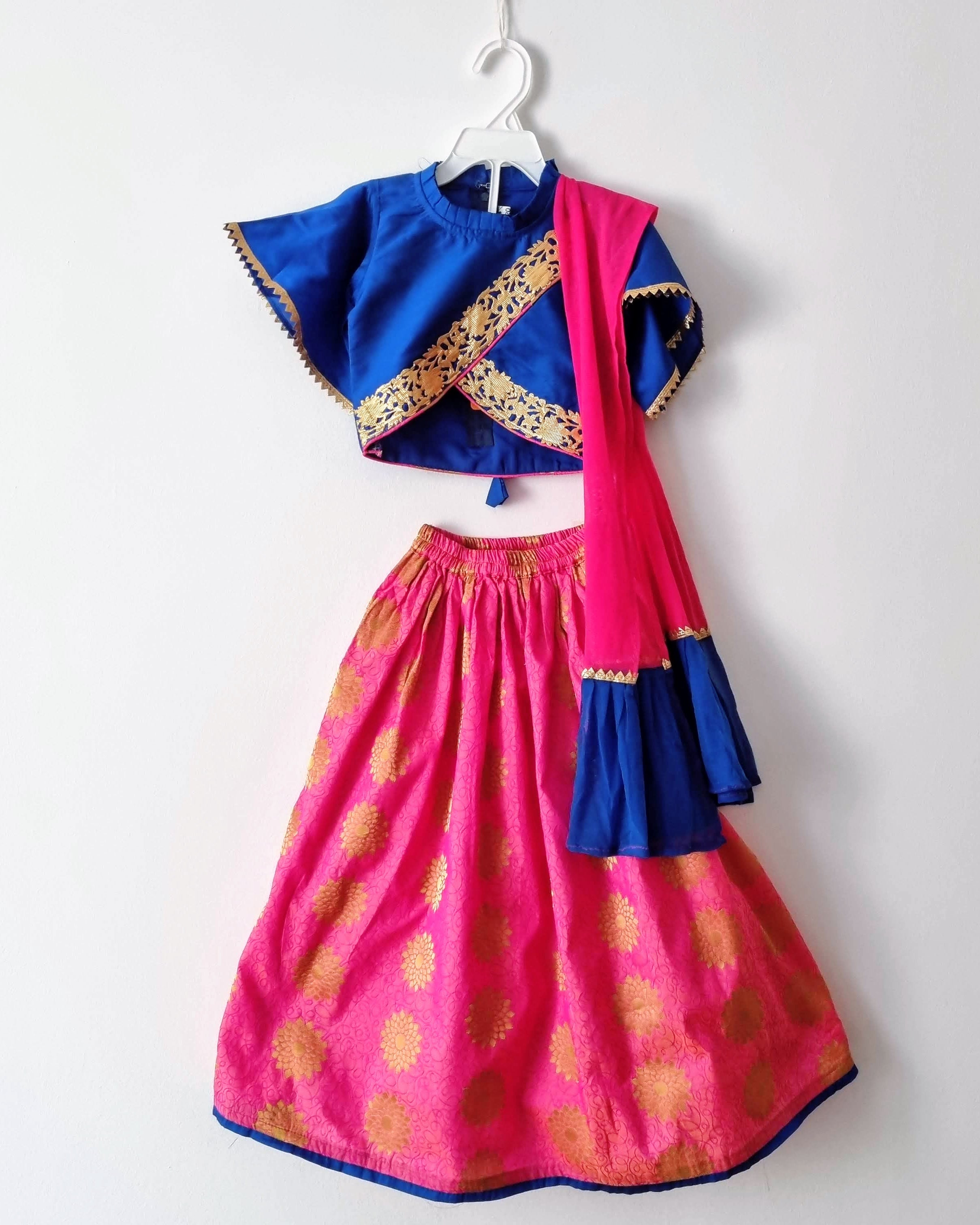 Stunning Jacquard Lehenga with Kimono sleeves - Nimbu Kids