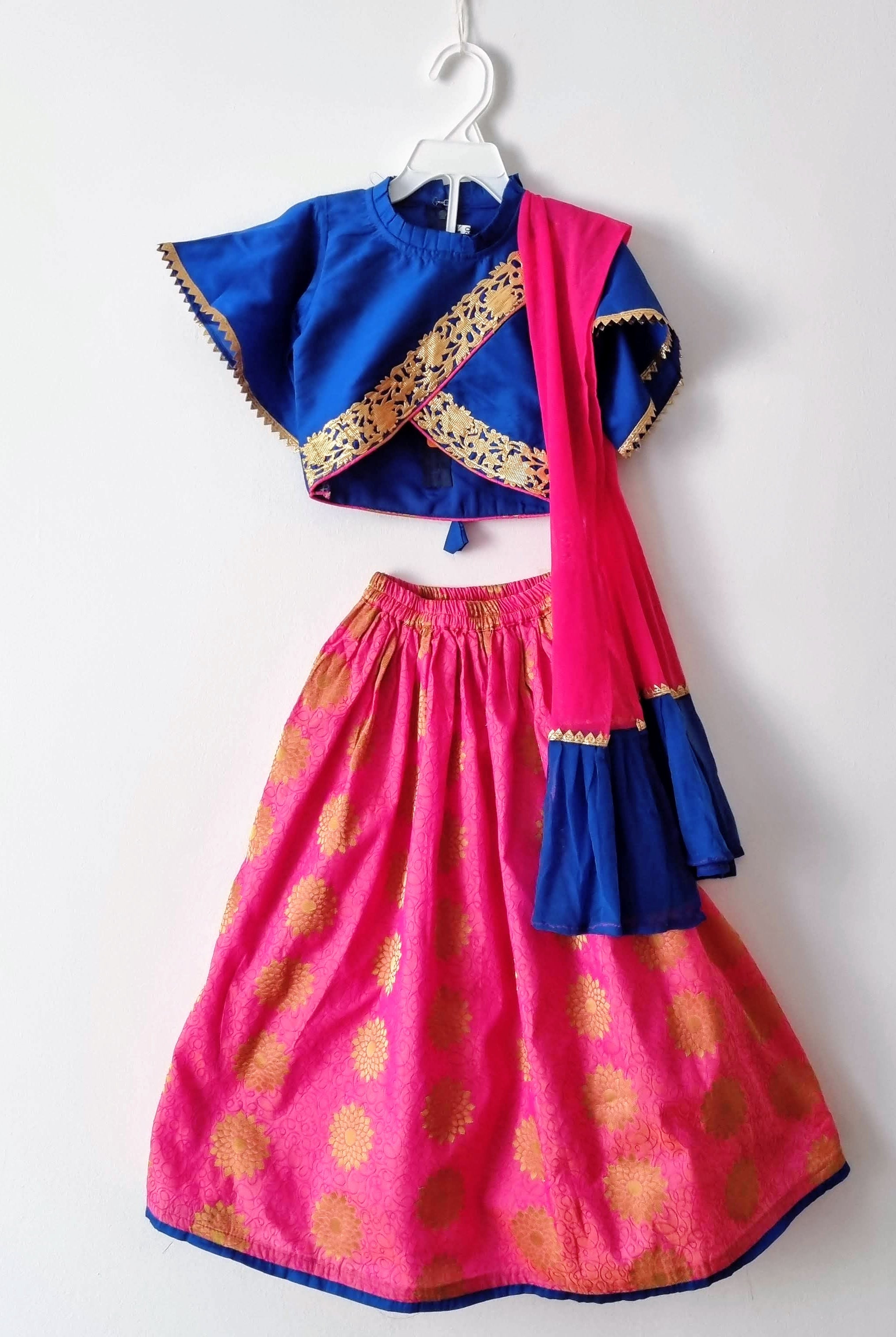 Stunning Jacquard Lehenga with Kimono sleeves - Nimbu Kids