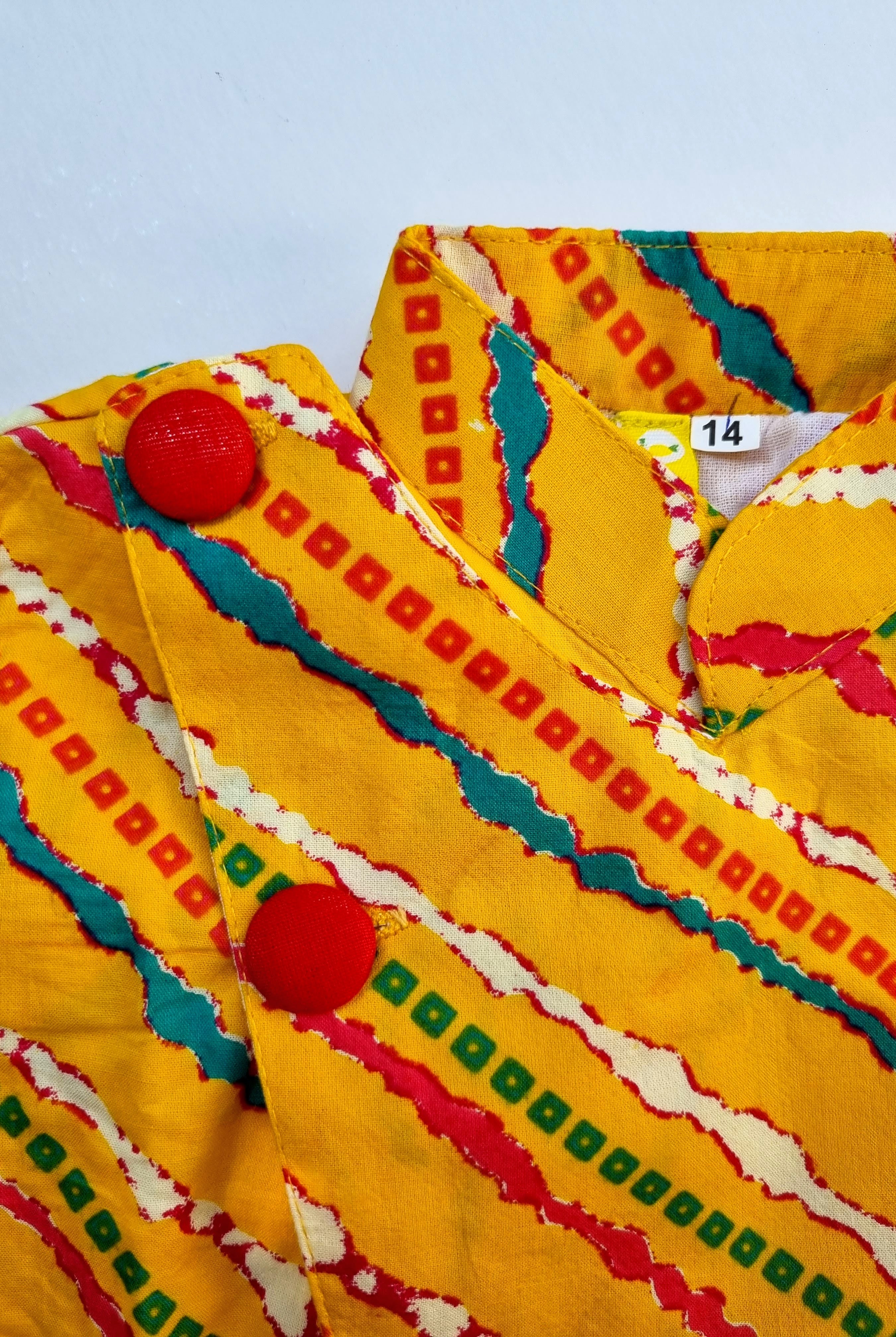 Jodhpuri Leheriya Jacket with Dhoti Pants in Yellow & Red - Nimbu Kids